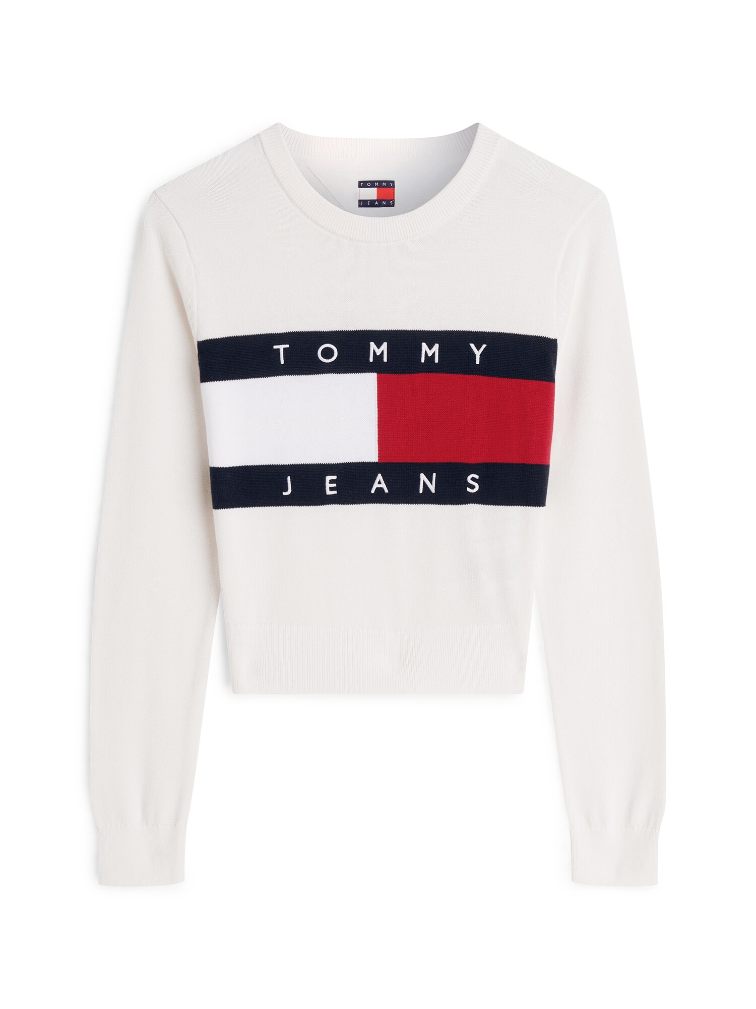 Tommy Jeans Pulover 'Tommy Flag'  mornarska / živo rdeča / bela