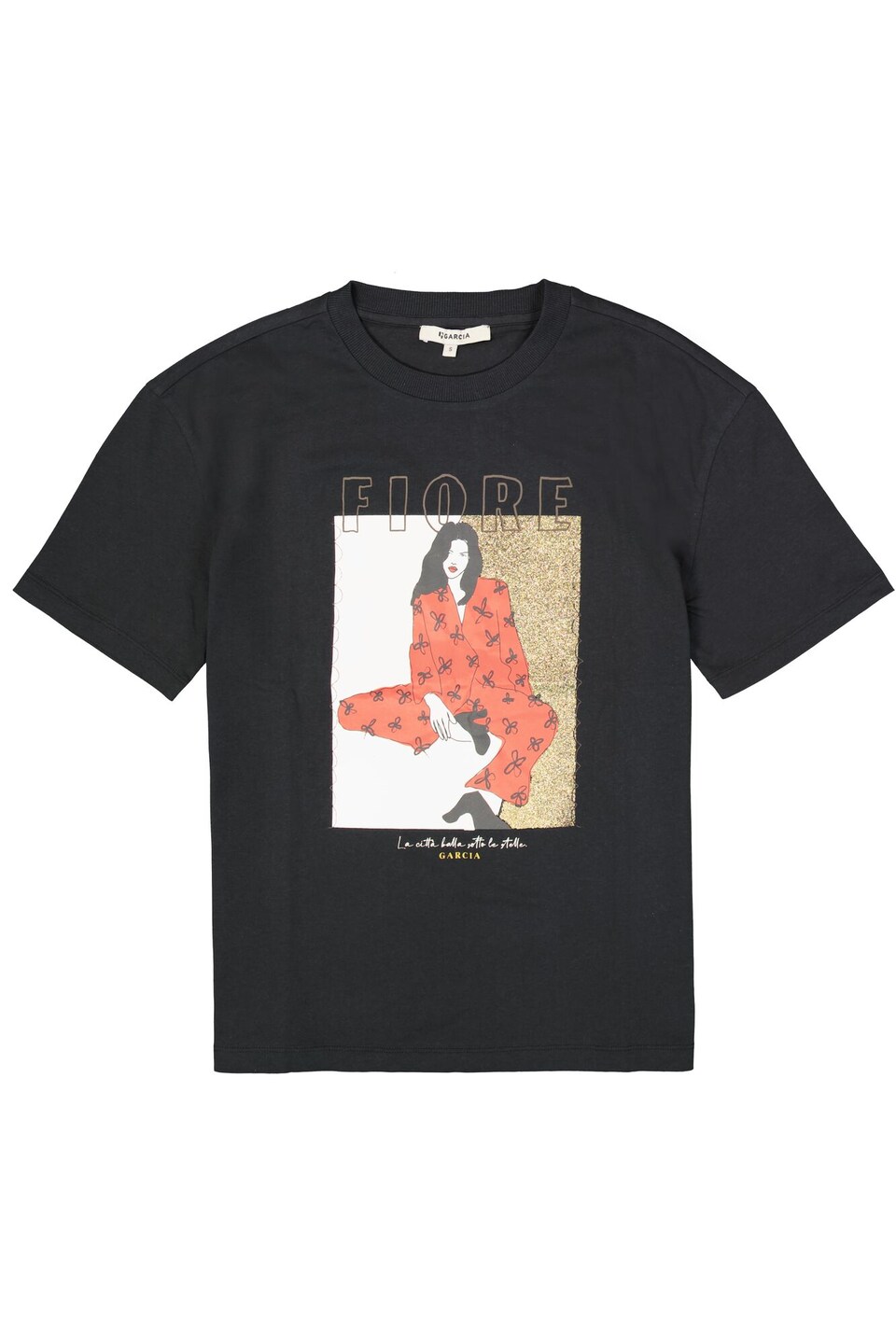 T-shirt ljusbeige / guld / röd