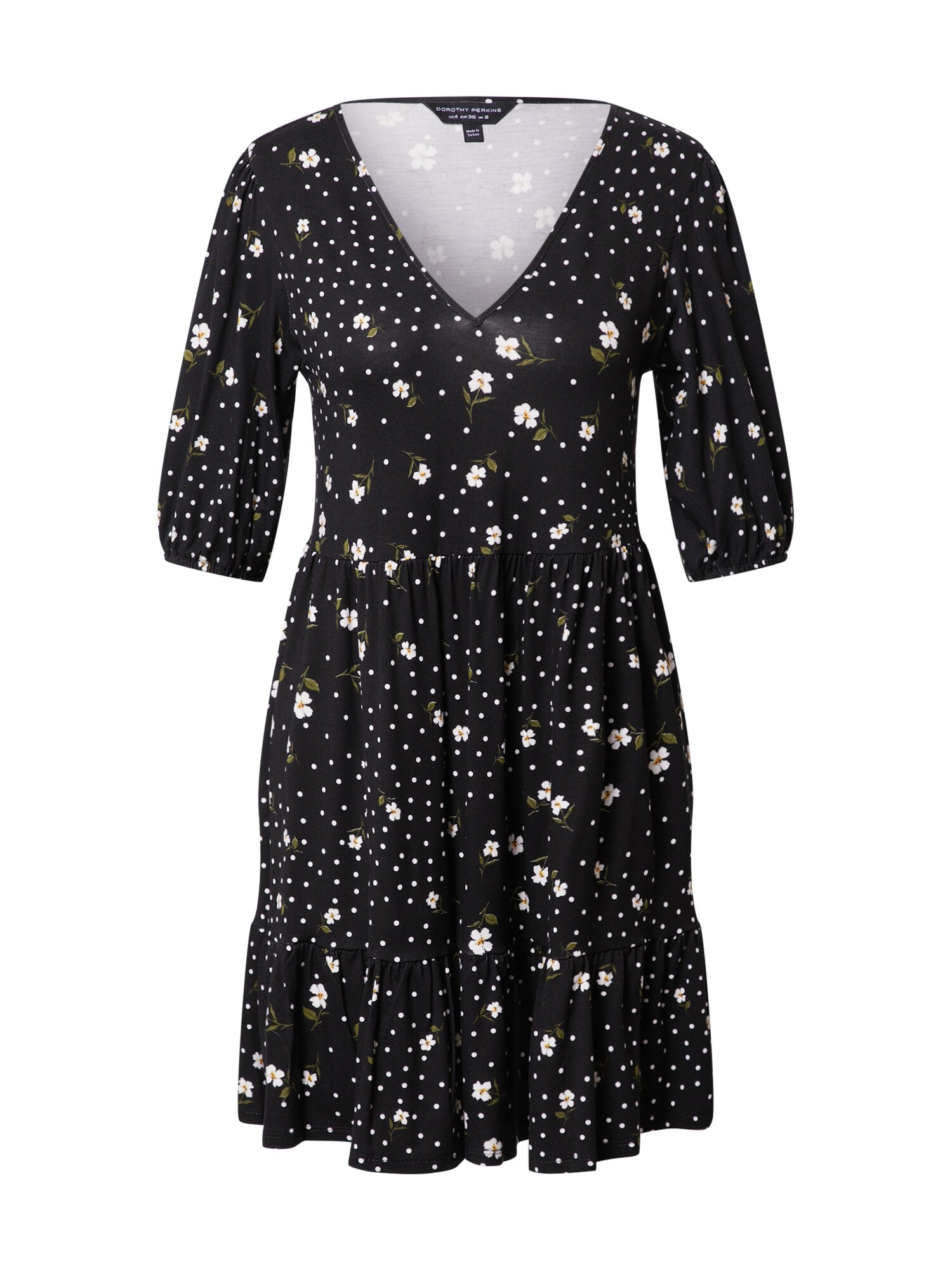 Dorothy Perkins Suknelė 'Black Ditsy'  juoda / balta / žalia