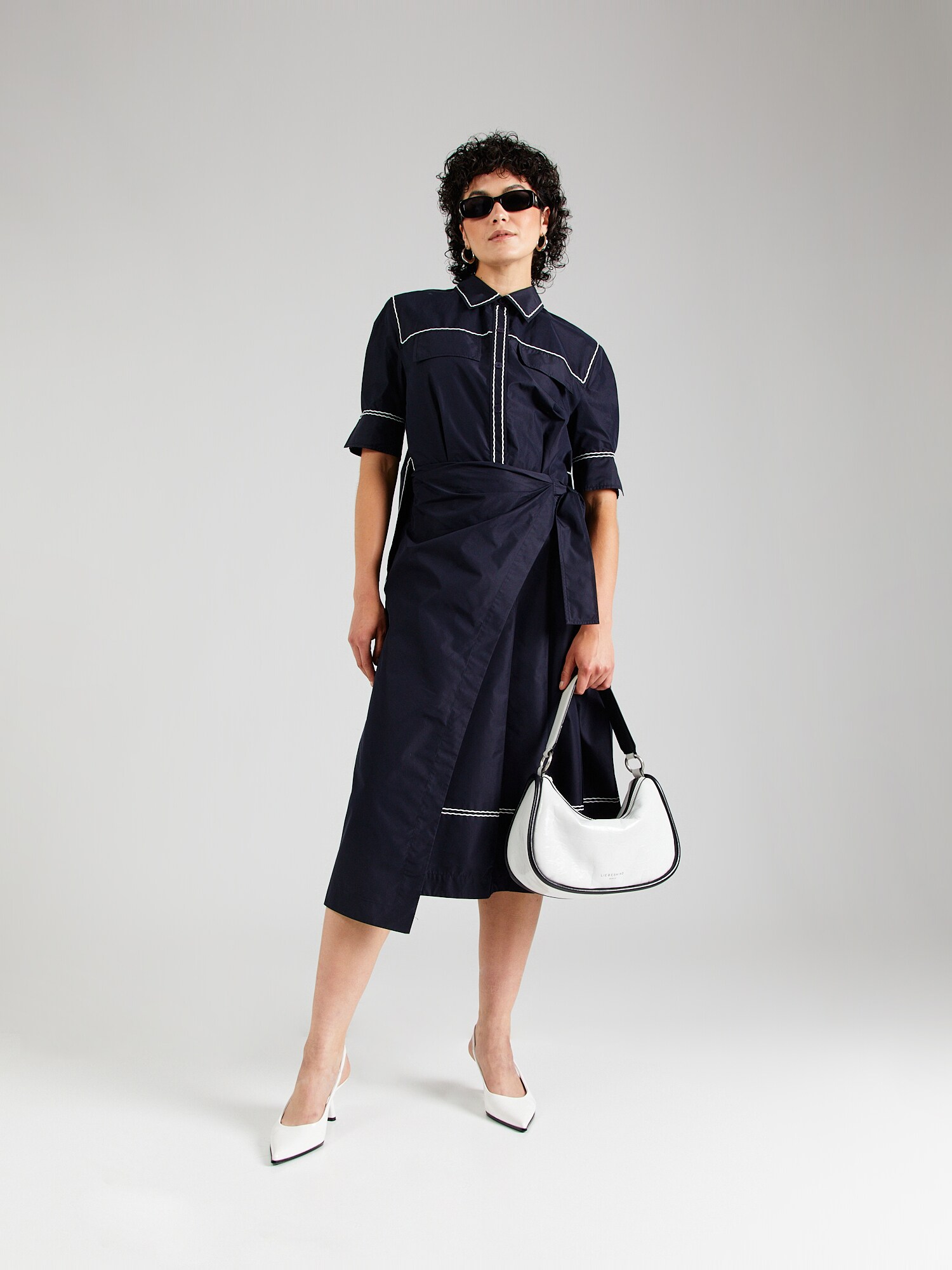 3.1 Phillip Lim Košeľové šaty tmavomodrá / šedobiela (obrázok 4)