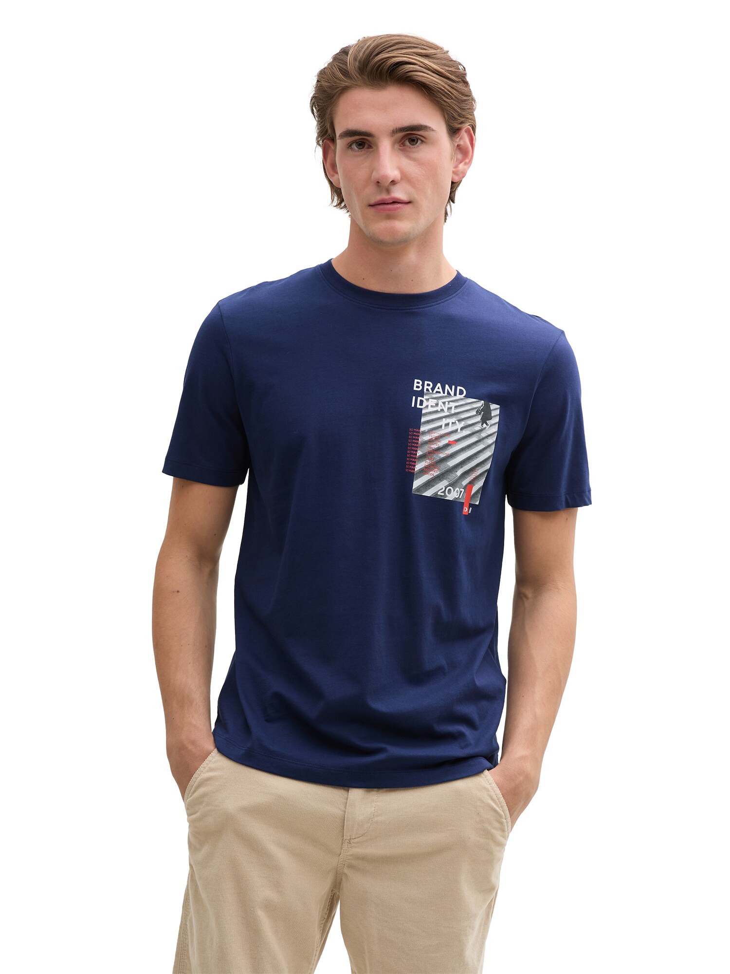 TOM TAILOR DENIM Póló  sötétkék / szürke / homár / fehér termék 2. képe