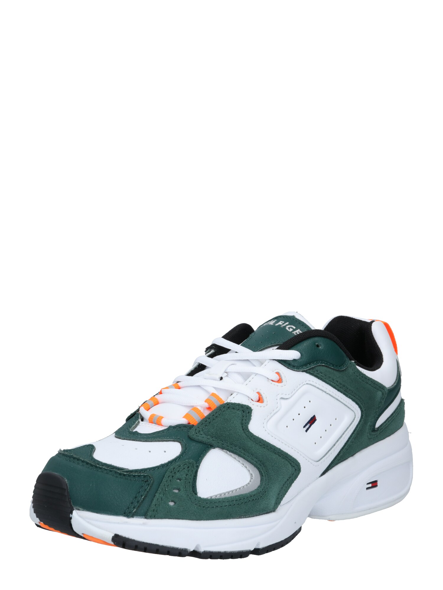 Tommy Jeans Sportbačiai be auliuko 'Heritage'  tamsiai žalia / balta / oranžinė / juoda / pilka
