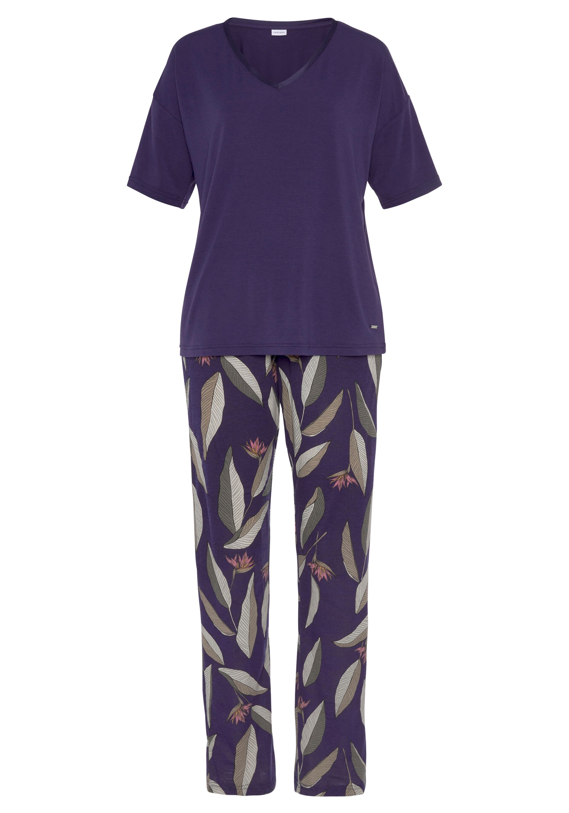 LASCANA Pyjamas beige / oliv / mörklila dam