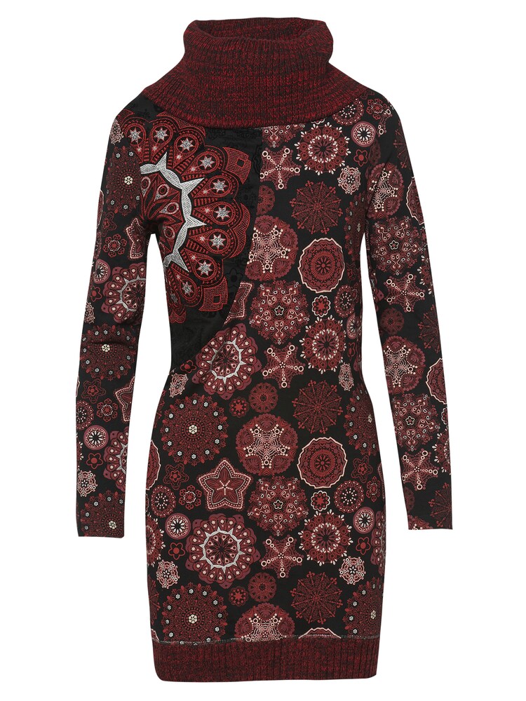 KOROSHI KOROSHI KLEID MIT FLOCKDETAILS KLEID MIT FLOCKDETAILS Damen Größe 34 creme / rot / schwarz / silber Winterkleid