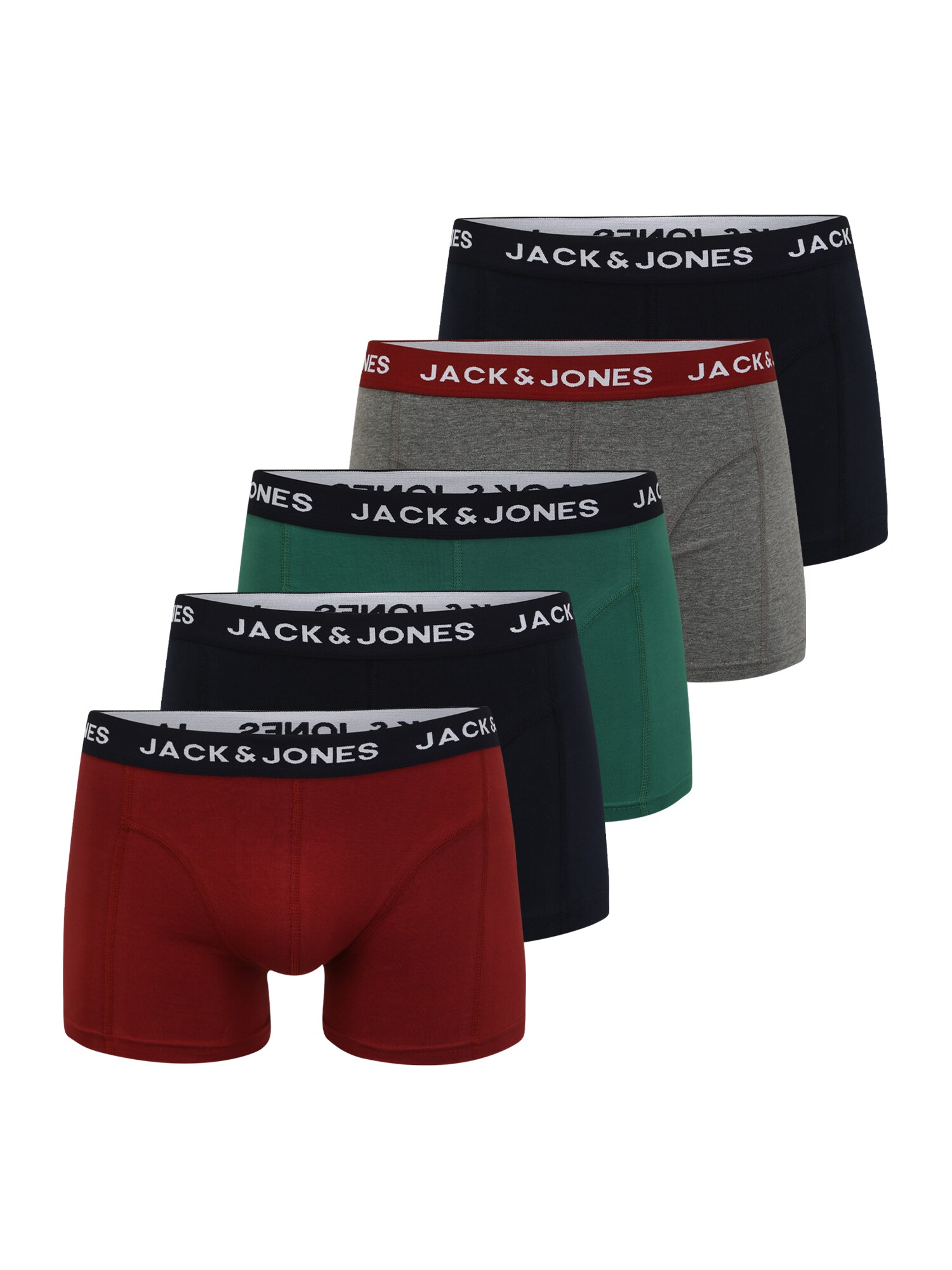 JACK & JONES Boxerky 'Bayer'  tmavomodrá / sivá / zelená / vínovo červená / biela