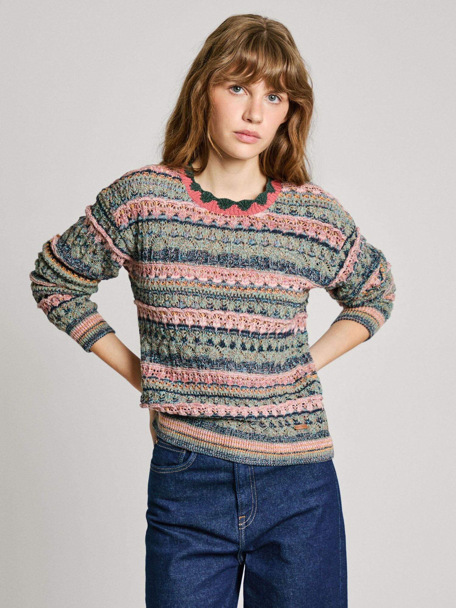 Pepe Jeans Pulóver 'Nadja'  sárga / jáde / sötétzöld / rózsaszín termék 2. képe