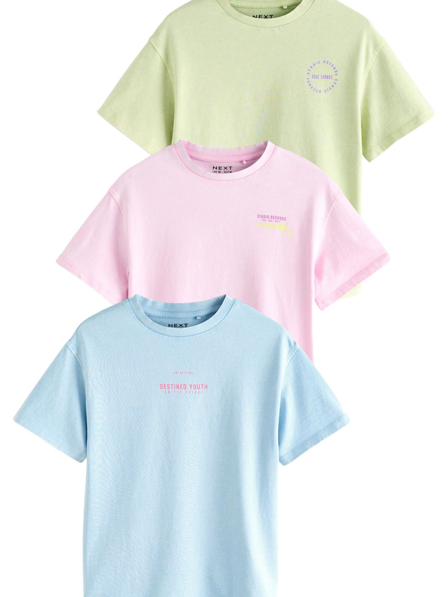 Next Tricou Oversize  albastru deschis / verde / roz