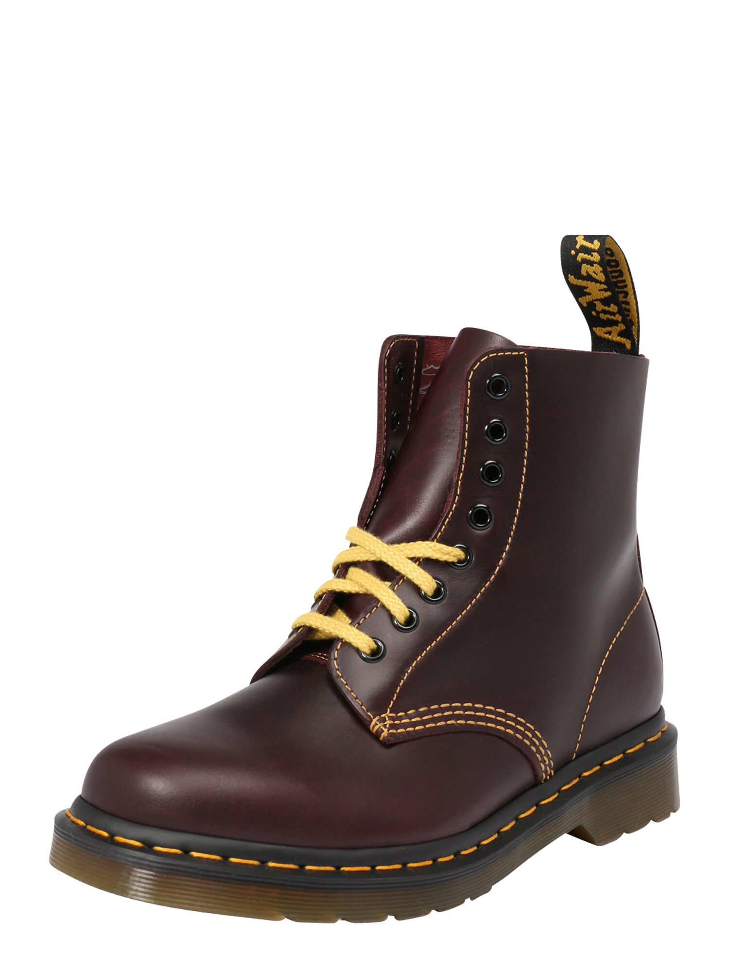 Dr. Martens Suvarstomieji kulkšnis dengiantys batai 'Pascal'  burgundiško vyno spalva / geltona