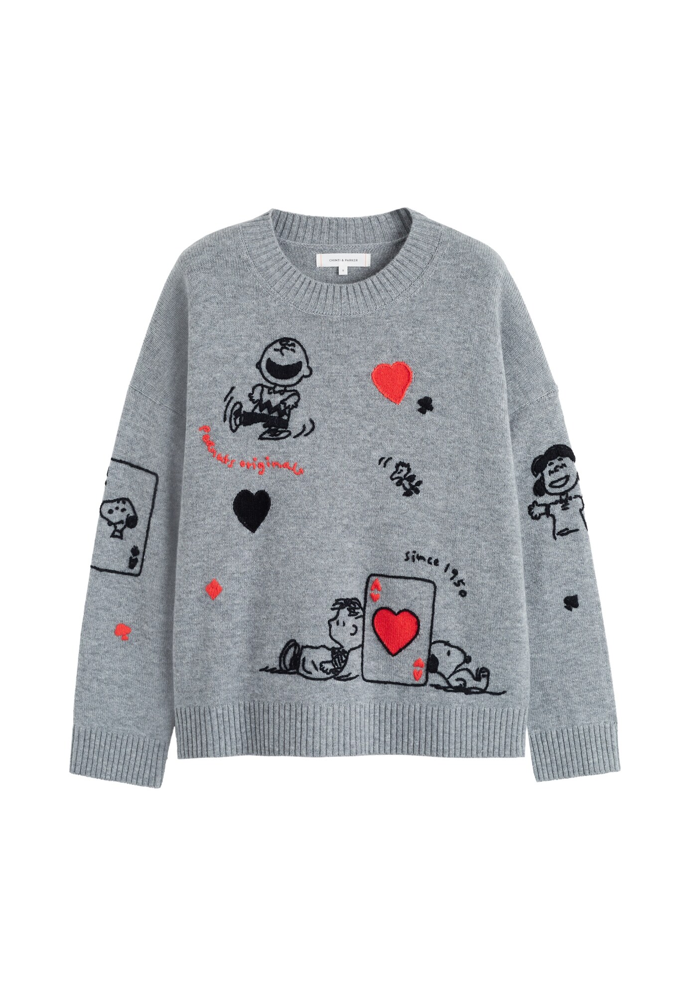 Chinti &amp; Parker Jersey 'Autumn Peanuts '25 Charlie Poker Pals'  gris moteado / rojo vivo / negro
