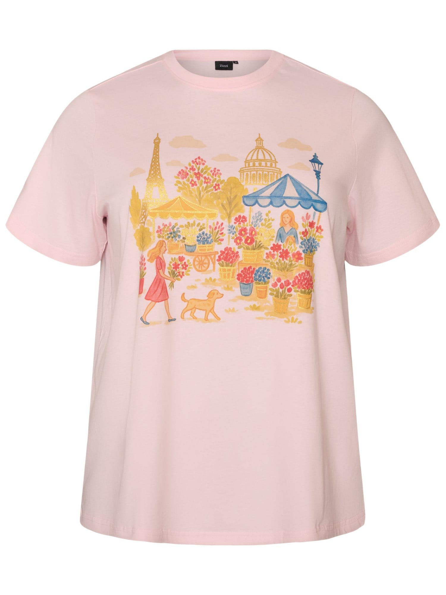 Zizzi Tricou Velin albastru gențiană / galben curry / oliv / roz pastel