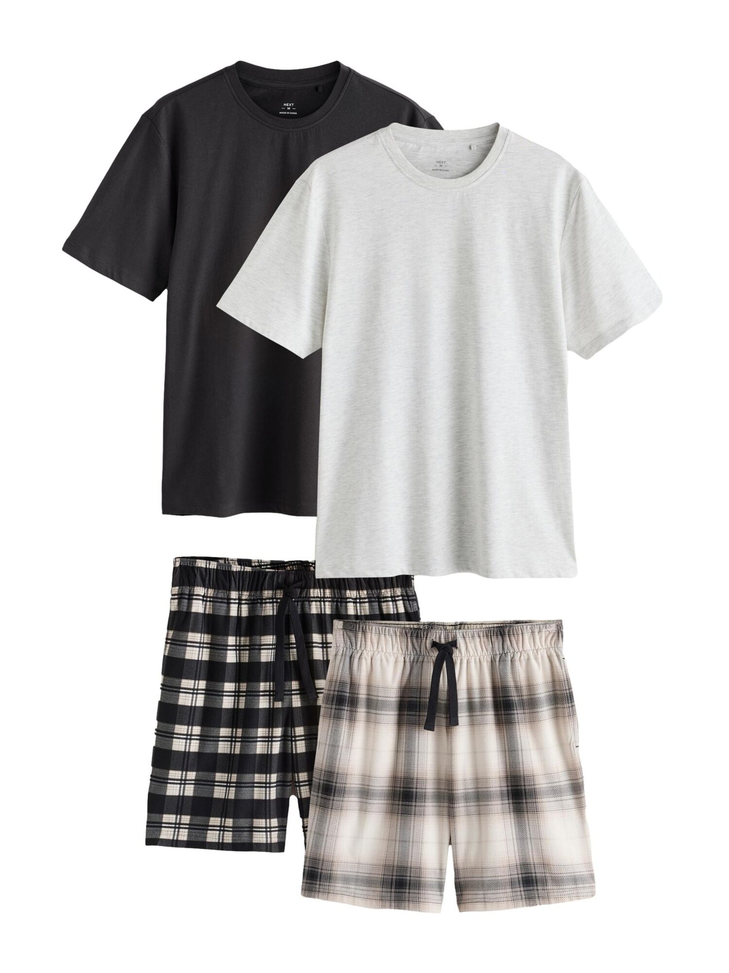 Next Pijama scurtă ecru / gri deschis / gri închis / negru