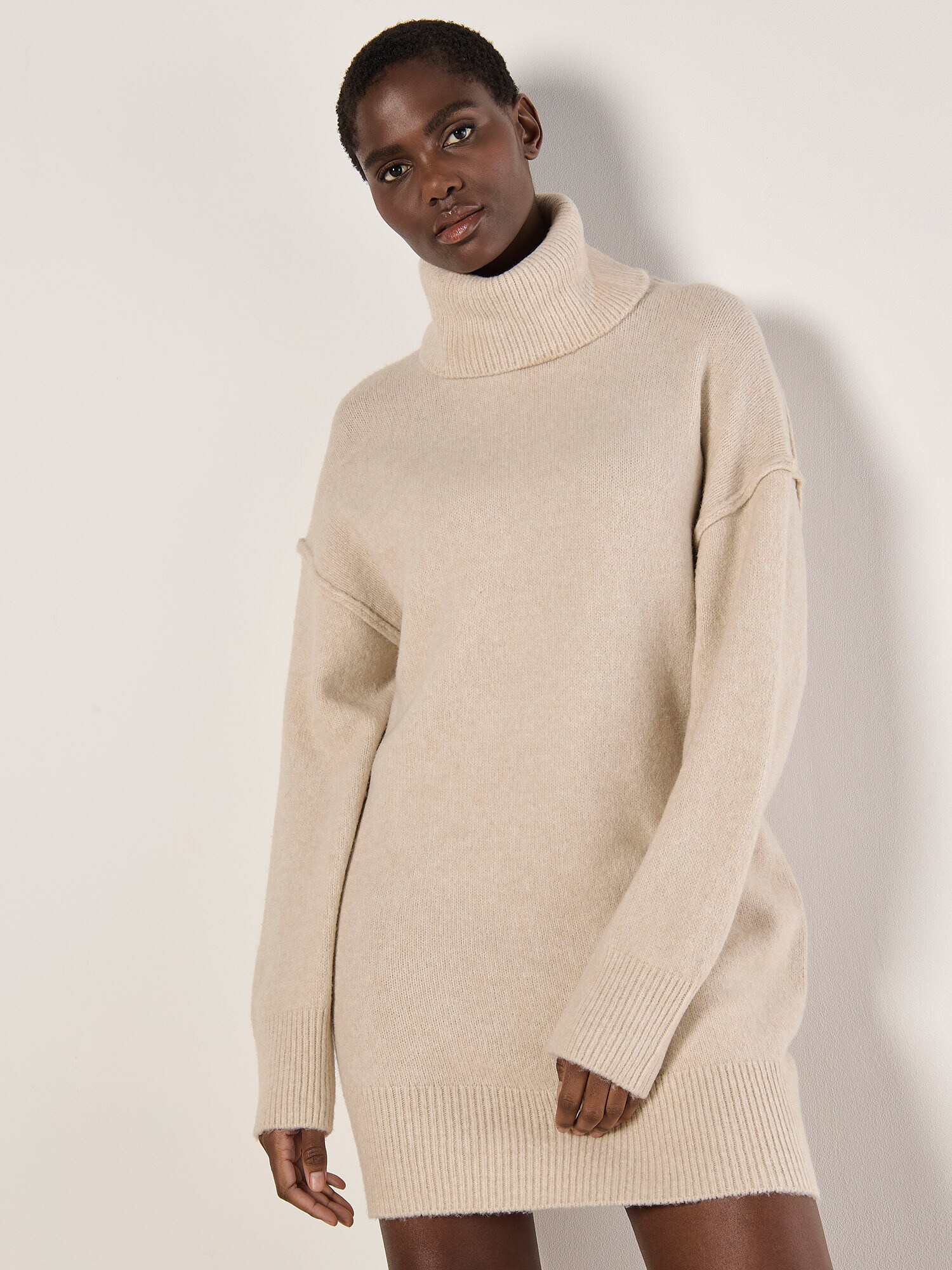 Thumbnail - Apricot Exposed Seam Jumper Mini Dress