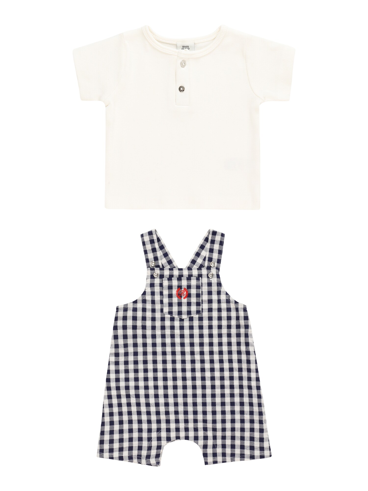 River Island Set 'GINGHAM DUNGAREE'  námornícka modrá / červená / biela