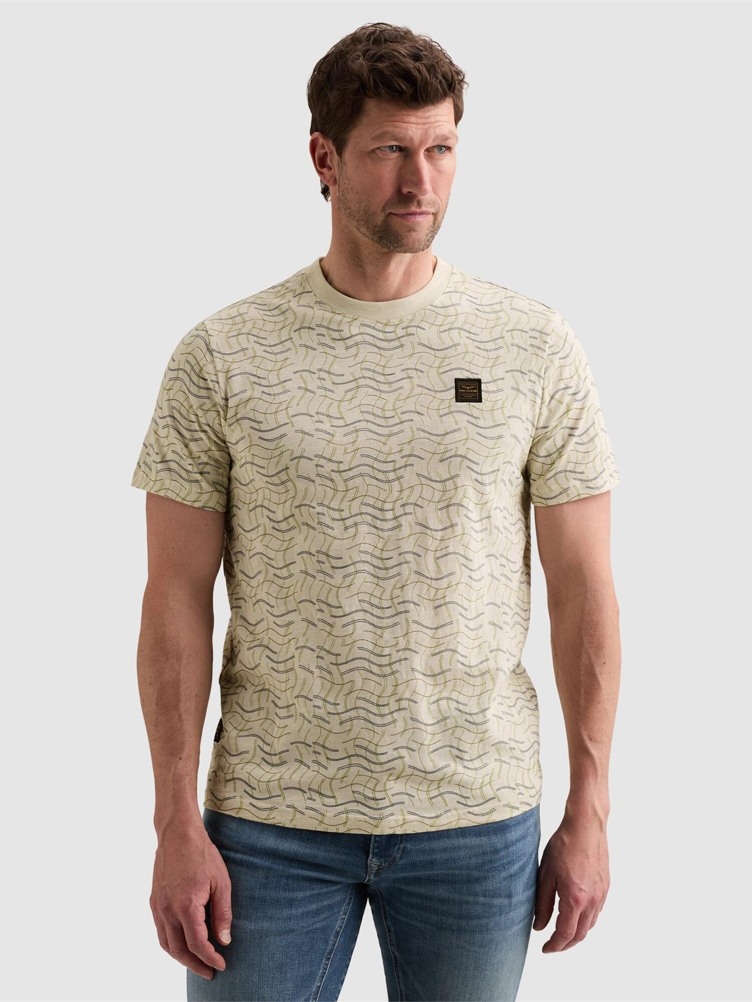 T-shirt 'T-shirt in slub jersey with allover print and badge'