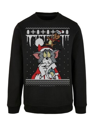 F4NT4STIC Sweatshirt ‘Tom und Jerry Christmas Fair Isle’ Grijs / Zwart / Wit