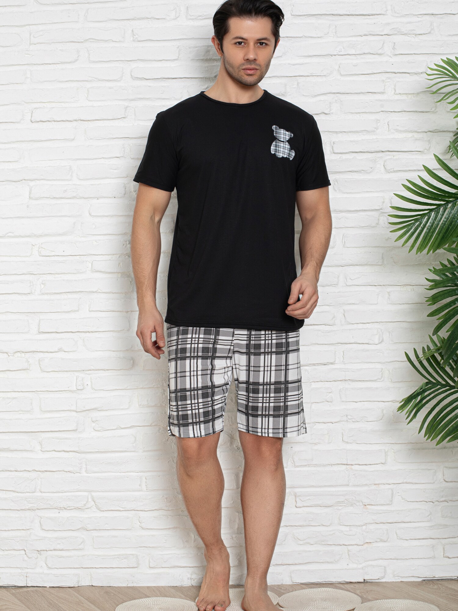 Trendyol Pijama scurtă  ecru / negru