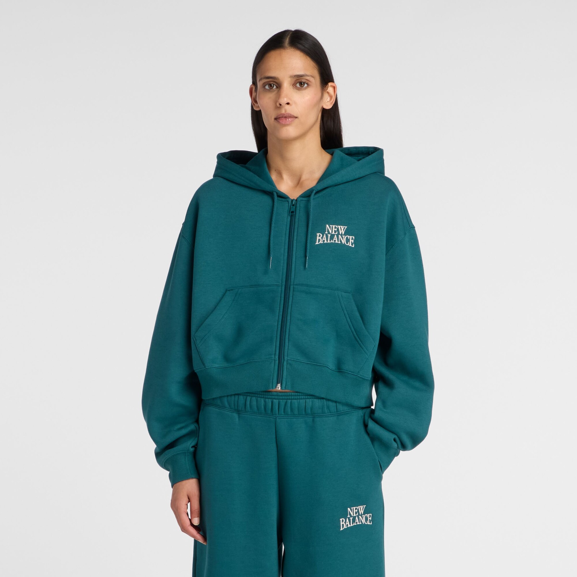 new balance Sudadera con cremallera 'Trackside Fleece Full Zip' azul cian / verde