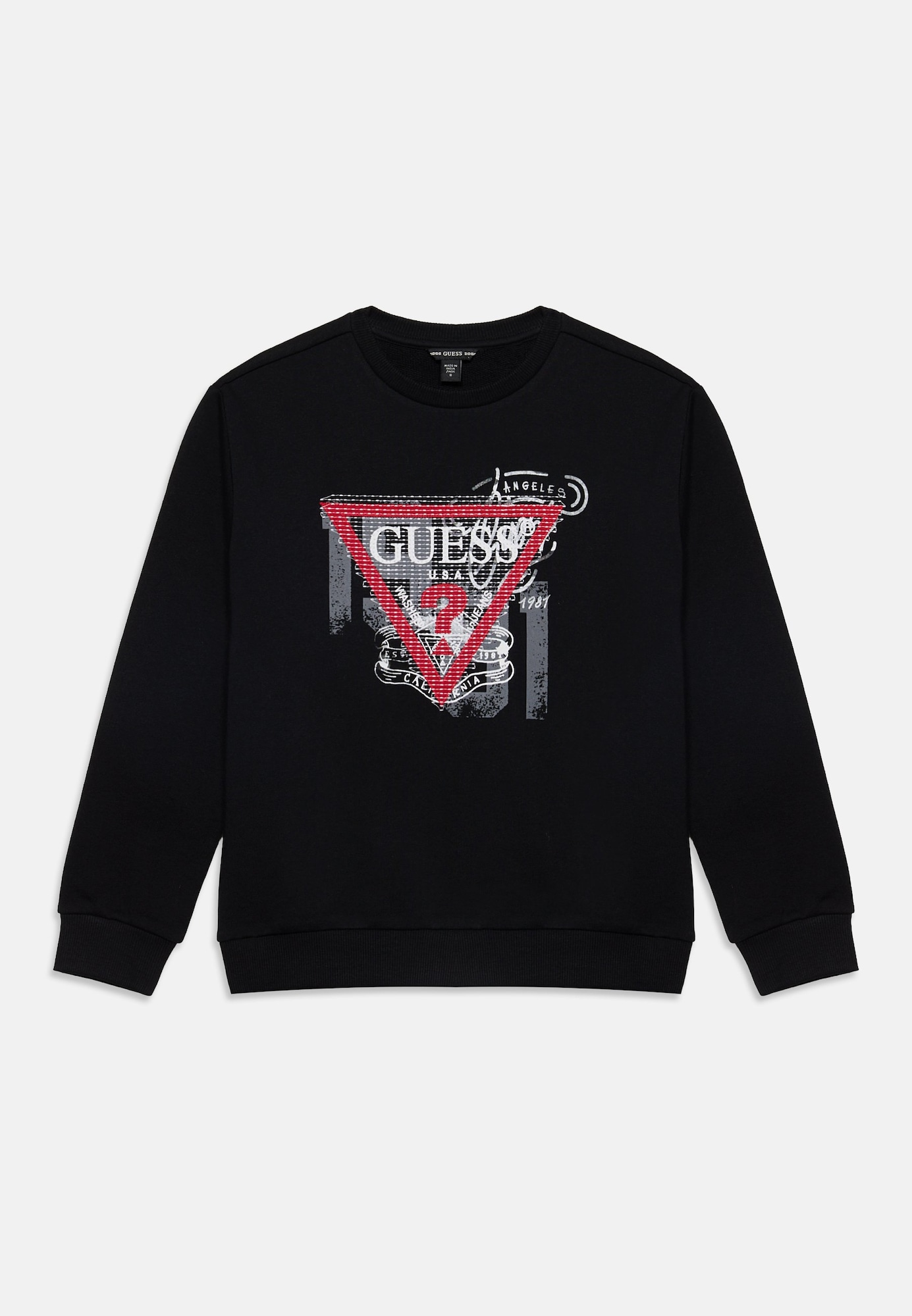 GUESS Sweater majica tamo siva / crvena / crna / bijela