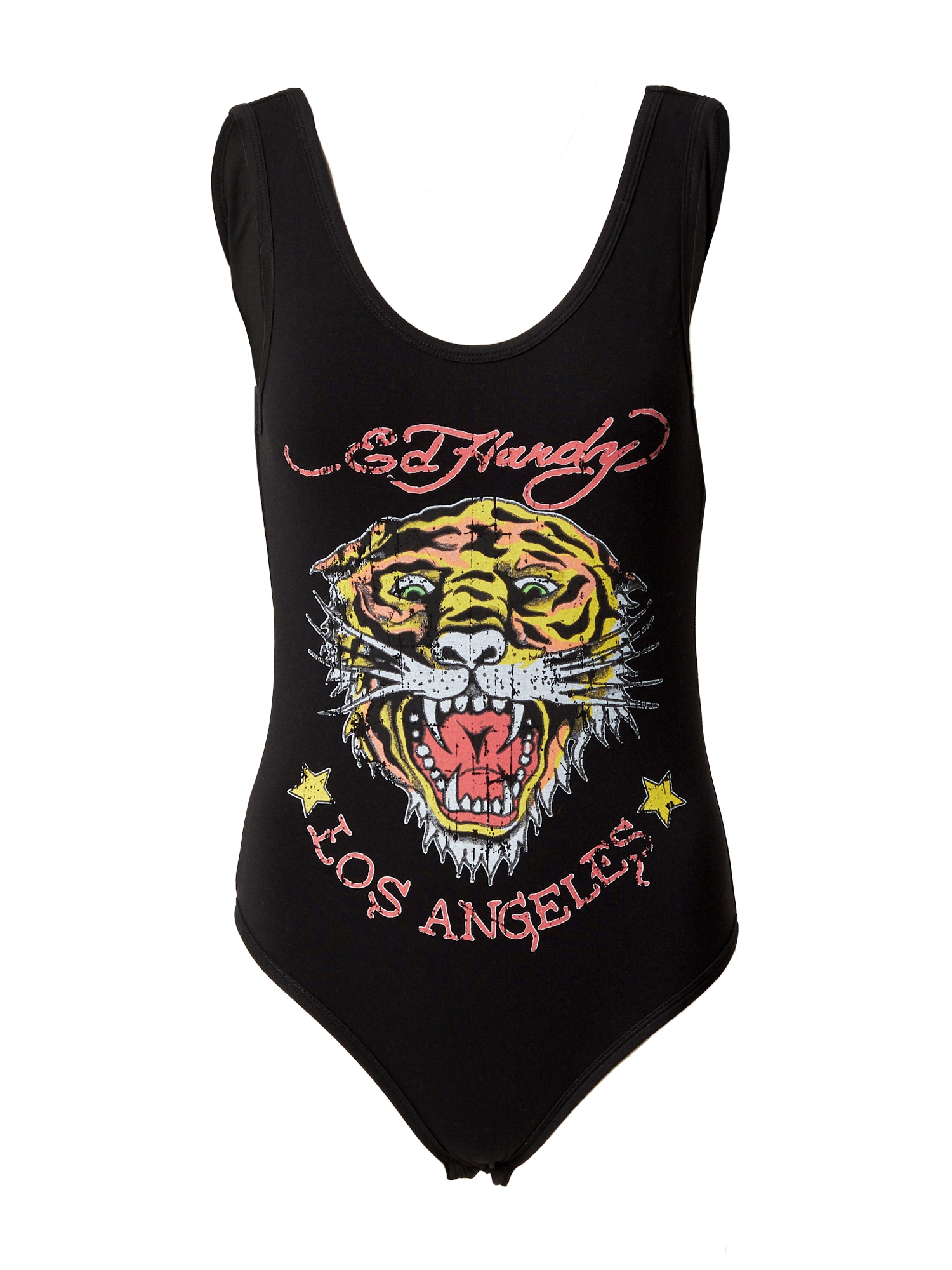 Ed Hardy Marškinėliai-glaustinukė 'LA Tiger Roar' geltona / rožių spalva / juoda / balta