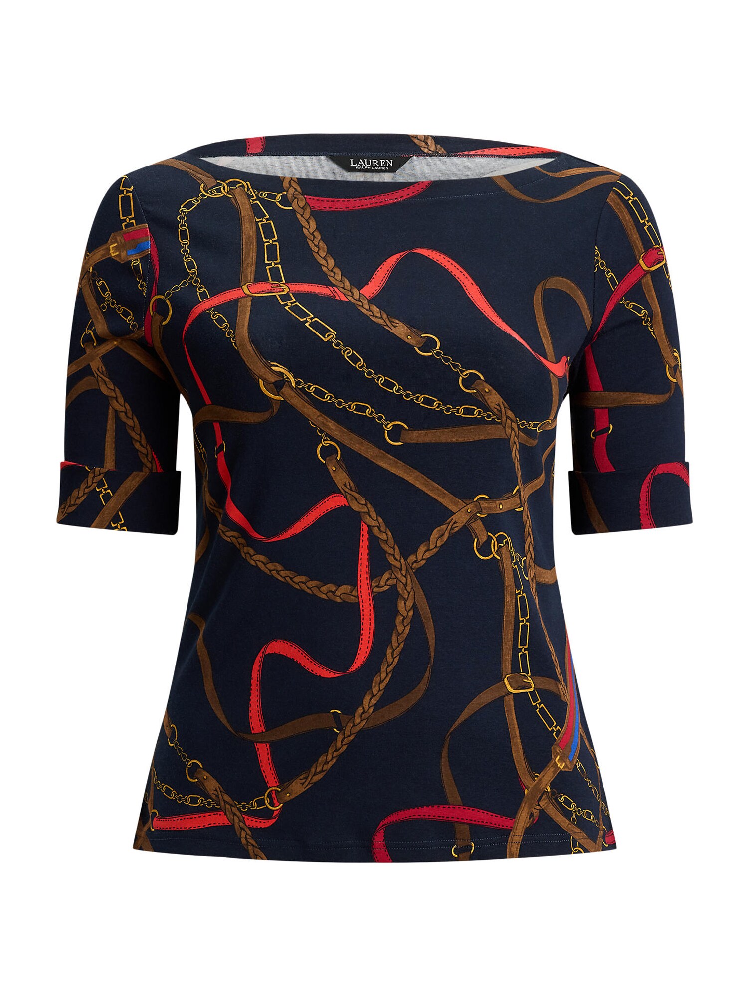 Lauren Ralph Lauren Plus Tricou JUDY  bleumarin / oliv / roșu orange