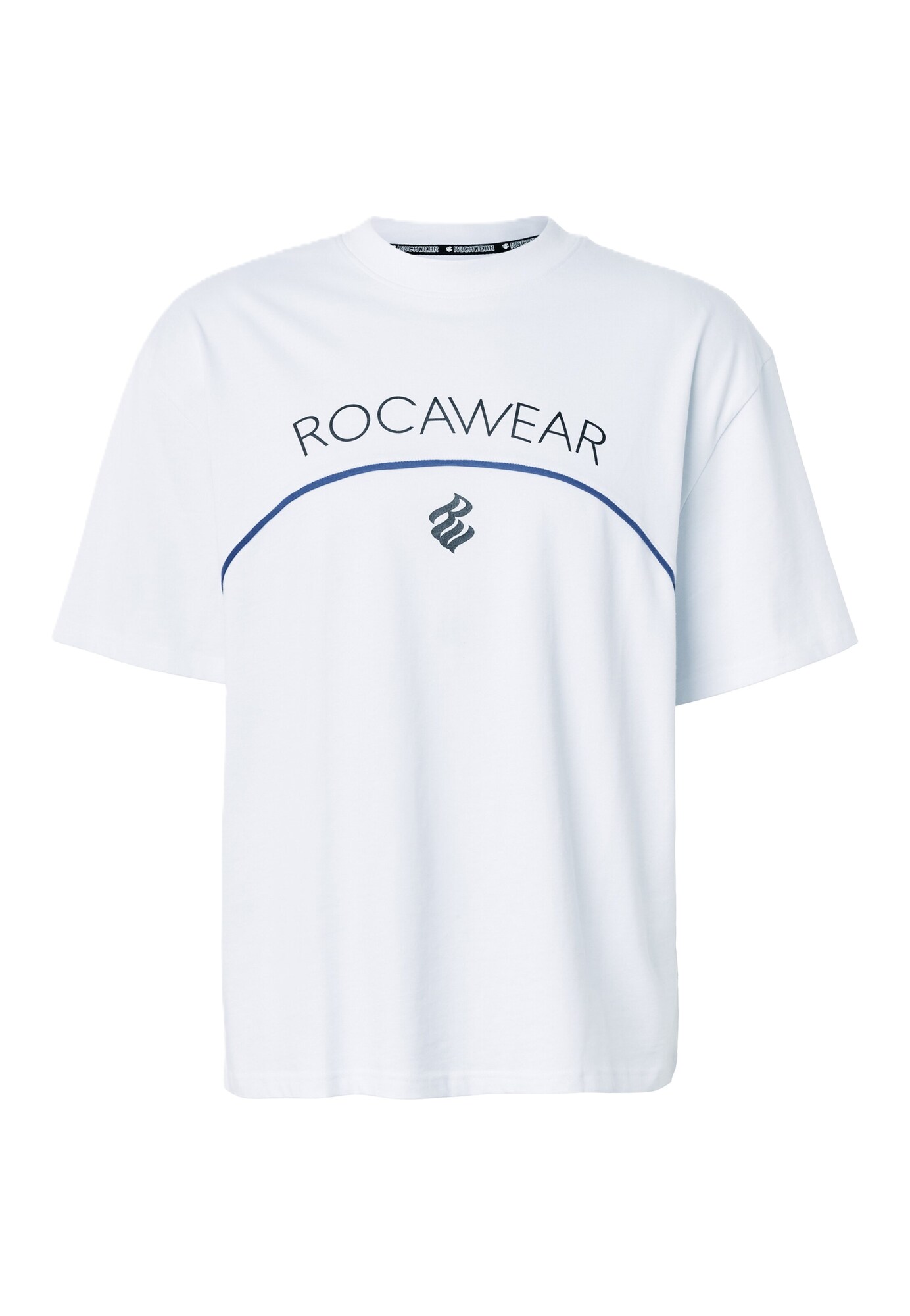 ROCAWEAR Camiseta 'Arch'  azul oscuro / negro / blanco
