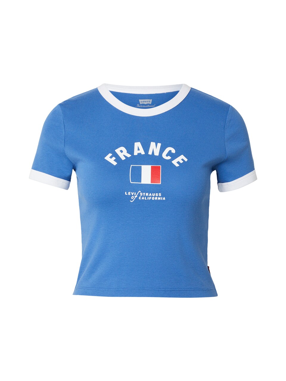 T-shirt 'France Ringer Tee' himmelsblå / röd