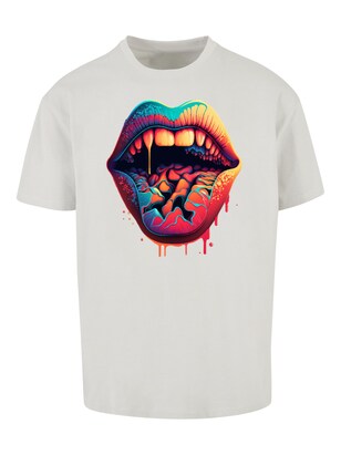 F4NT4STIC Shirt ‘Drooling Lips’ Grijs / Gemengde kleuren