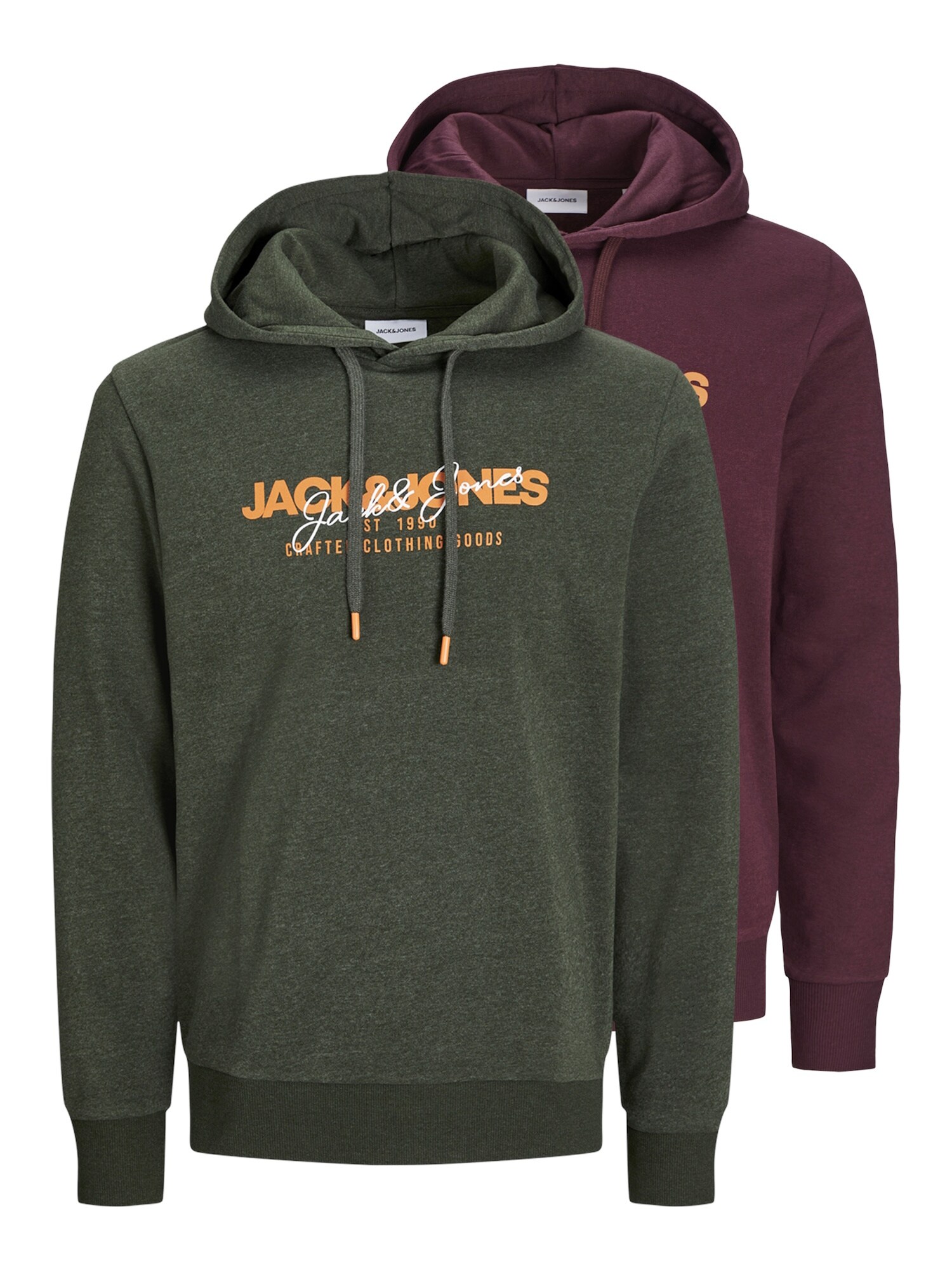 JACK & JONES Mikina 'Alvis'  zelená melírovaná / tmavooranžová / vínovo červená / biela