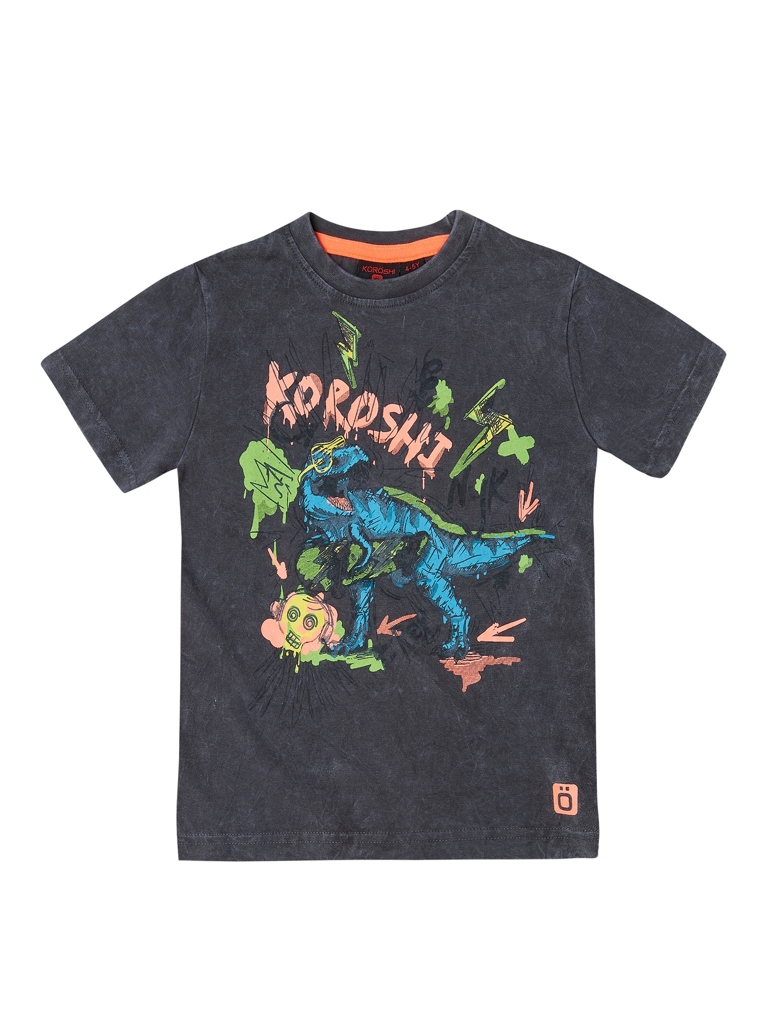 KOROSHI Tricou albastru aqua / gri / verde deschis / portocaliu somon