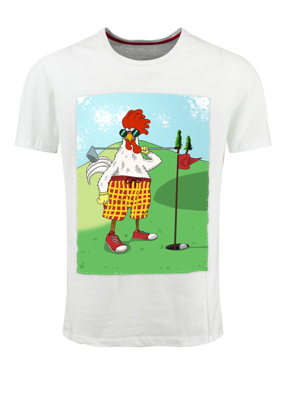 T-shirt 'Golfing Chicken' gul / grön / röd