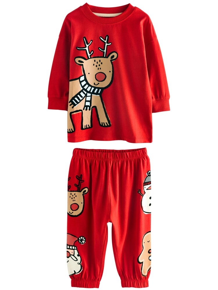 Next Schlafanzug 'Single Xmas' Jungen Größe 104 hellbraun / rot / schwarz / weiß