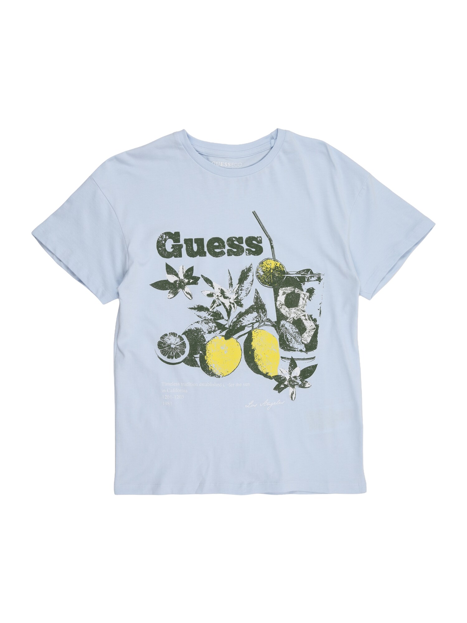 GUESS Tricou  albastru deschis / galben / negru / alb