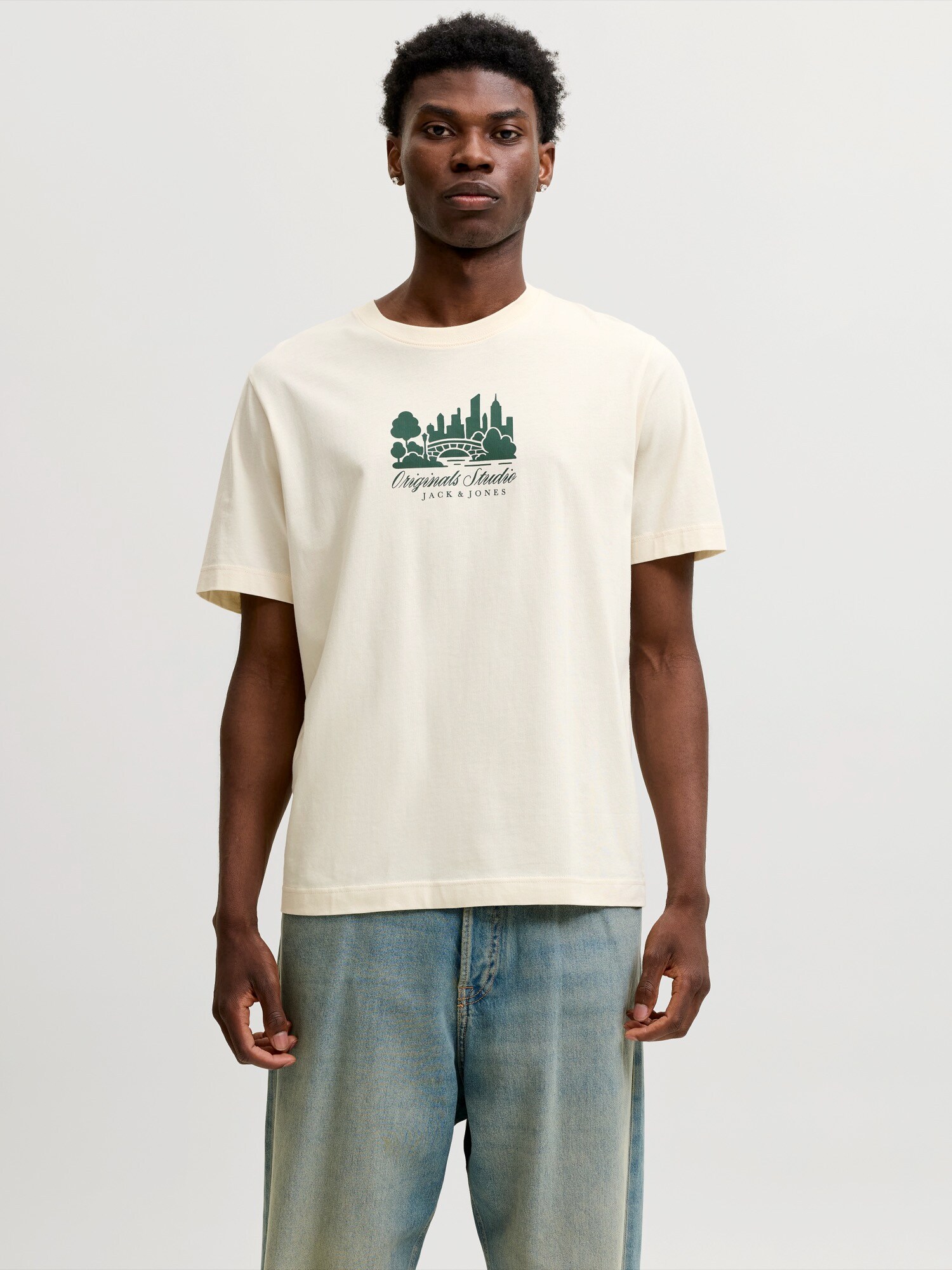 JACK & JONES Camiseta 'JORNORREBRO' verde / blanco lana