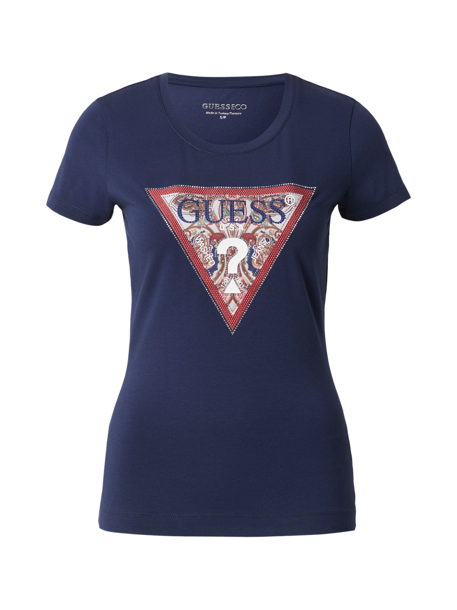 Guess T-shirt mörkblå / brun / röd dam