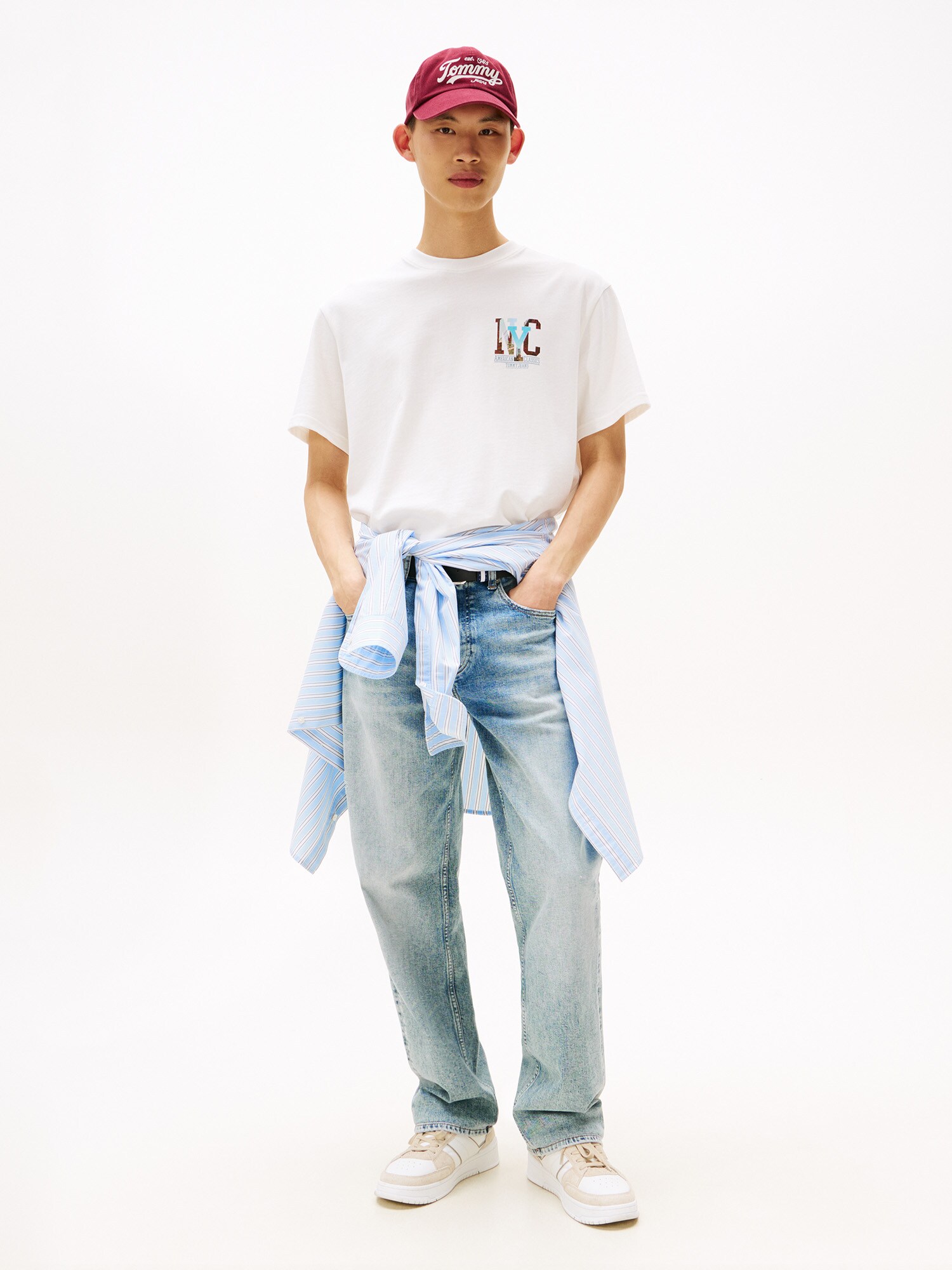 Tommy Jeans Tričko azúrová / opálová / tmavočervená / biela (obrázok 4)