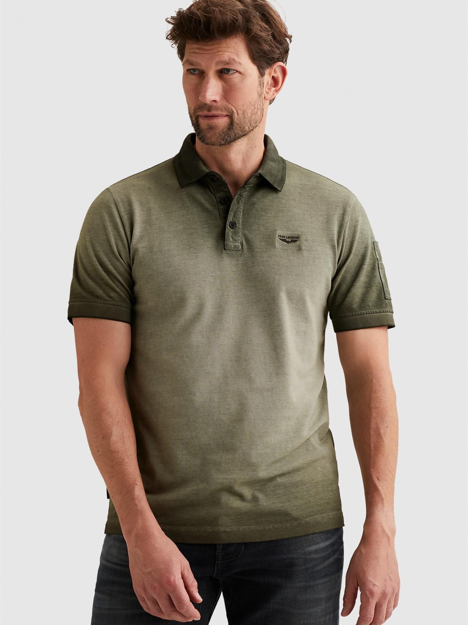 T-shirt 'Polo shirt with cold-dye wash and flight pocket'