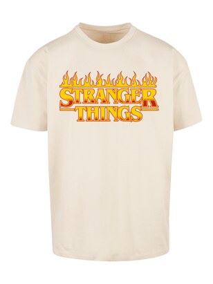 F4NT4STIC Shirt ‘Stranger Things Fire Logo Netflix TV Series’ Lichtbeige / Goudgeel / Donkerrood