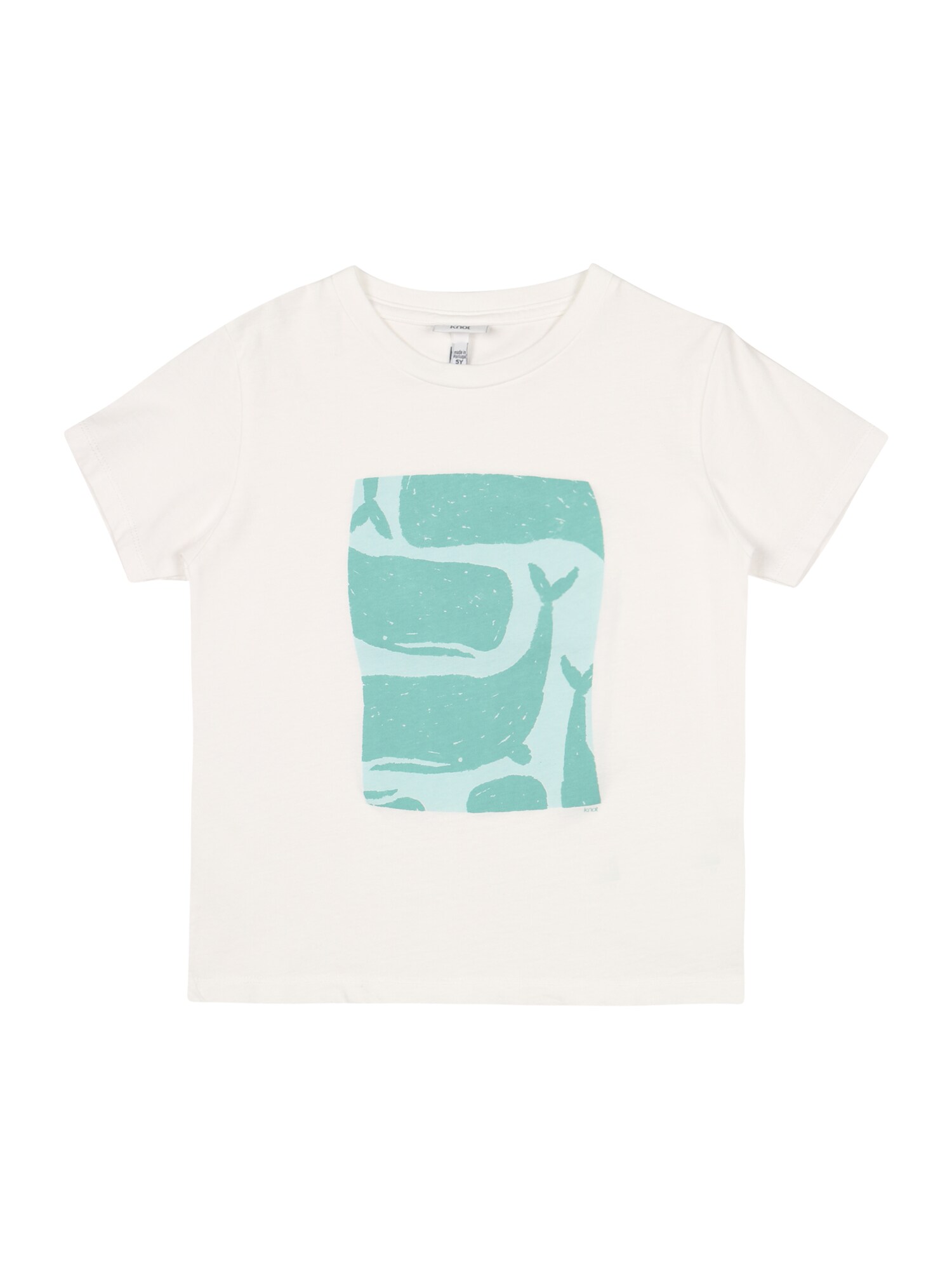 KNOT Marškinėliai 'Whale Reunion' balta / pastelinė mėlyna / opalo