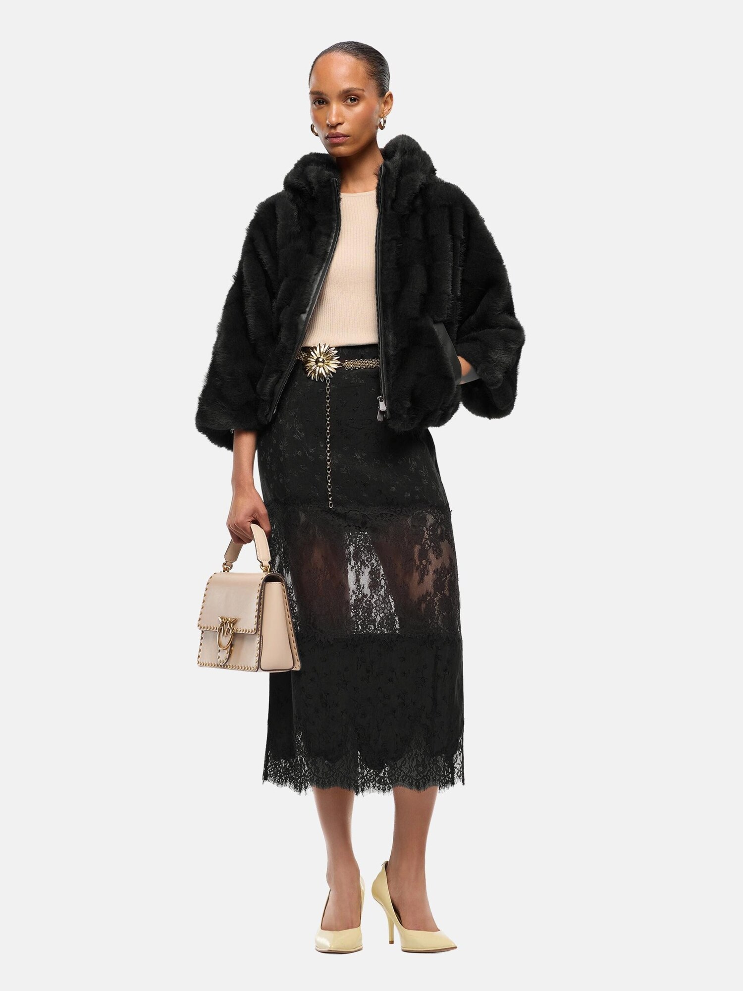 PINKO Chaqueta de invierno 'PINKO CADETIA  CAPPA ASPEN ASPETTO VISONE SCANA PELLICCIA'  negro – imagen 3