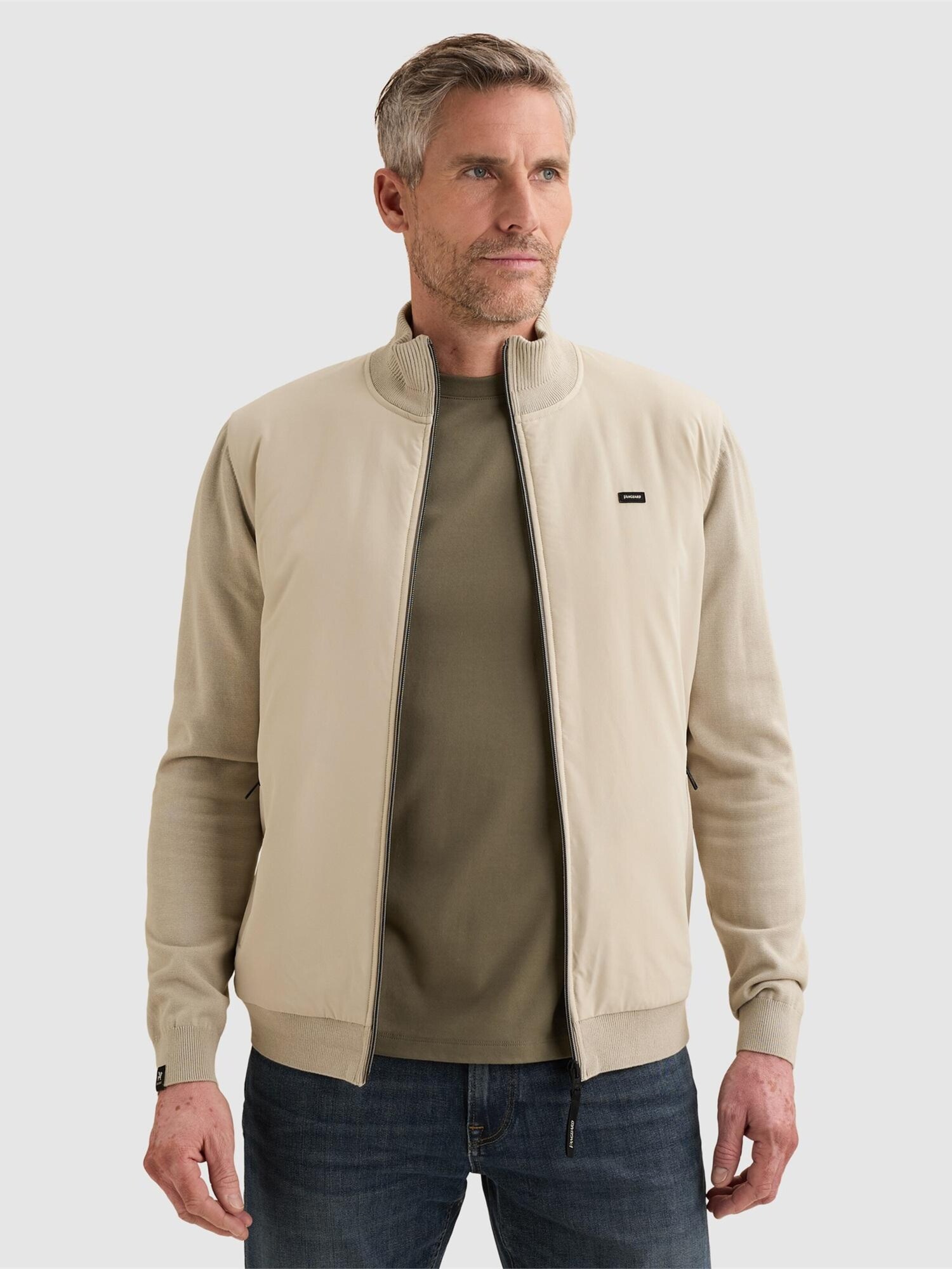 VANGUARD Cárdigan 'Cardigan in cotton/modal with zipper closure' gris claro