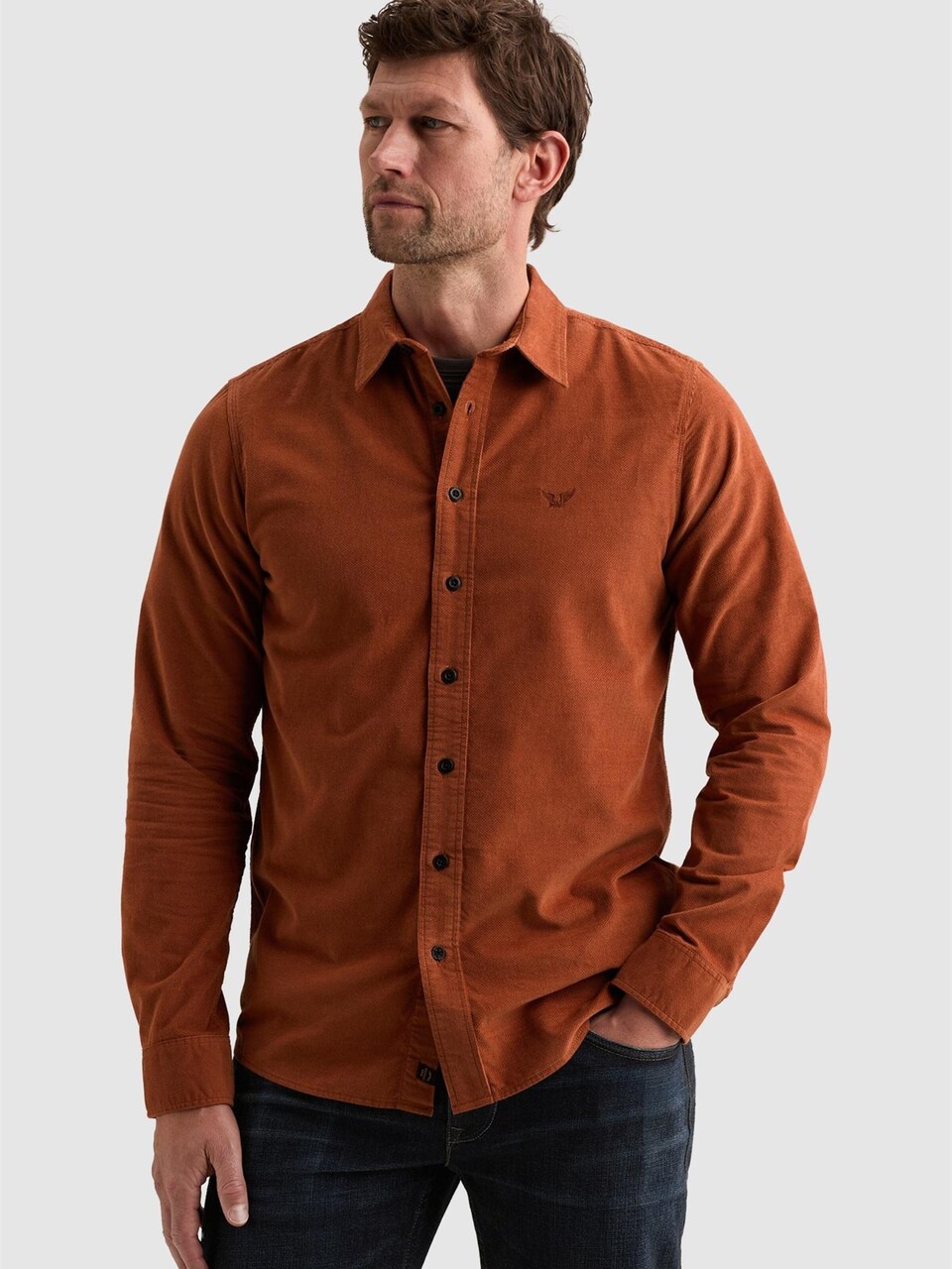 Skjorta 'Corduroy shirt with chest embroidery'