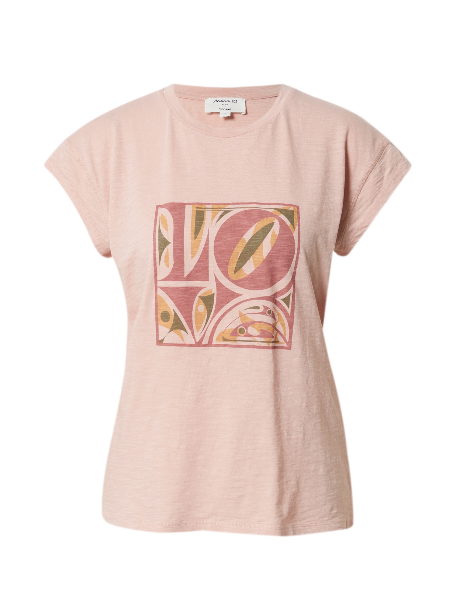 Maison 123 Marškinėliai 'FANNIE' smėlio / alyvuogių spalva / rožių spalva / ryškiai rožinė spalva