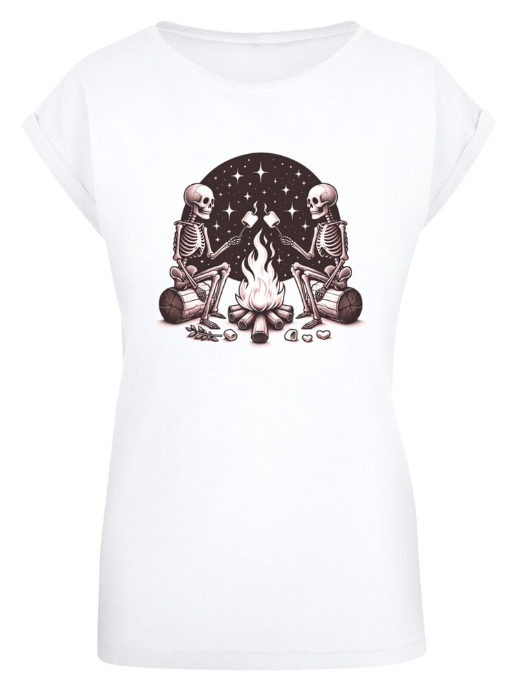F4NT4STIC T-Shirt 'Skelette Lagerfeuer Marshmallow' Damen Größe L aubergine / weiß