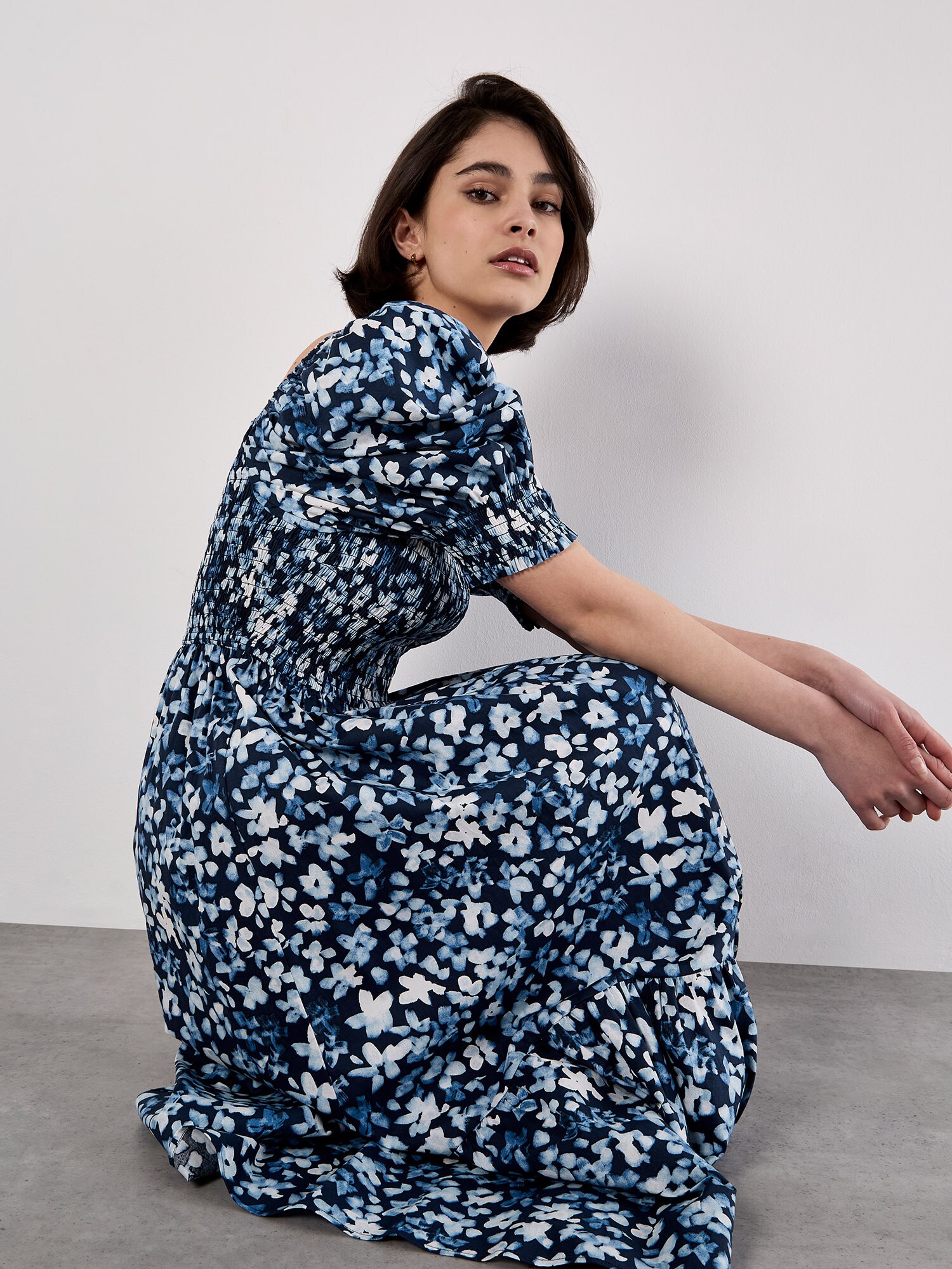 Thumbnail - Apricot Floral Milkmaid Midaxi Dress