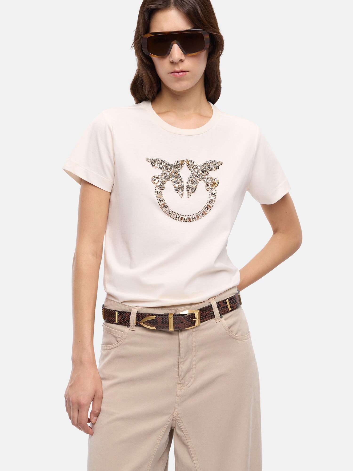 PINKO Camiseta 'PINKO QUENTIN T-SHIRT JERSEY T-SHIRT' beige – imagen 3
