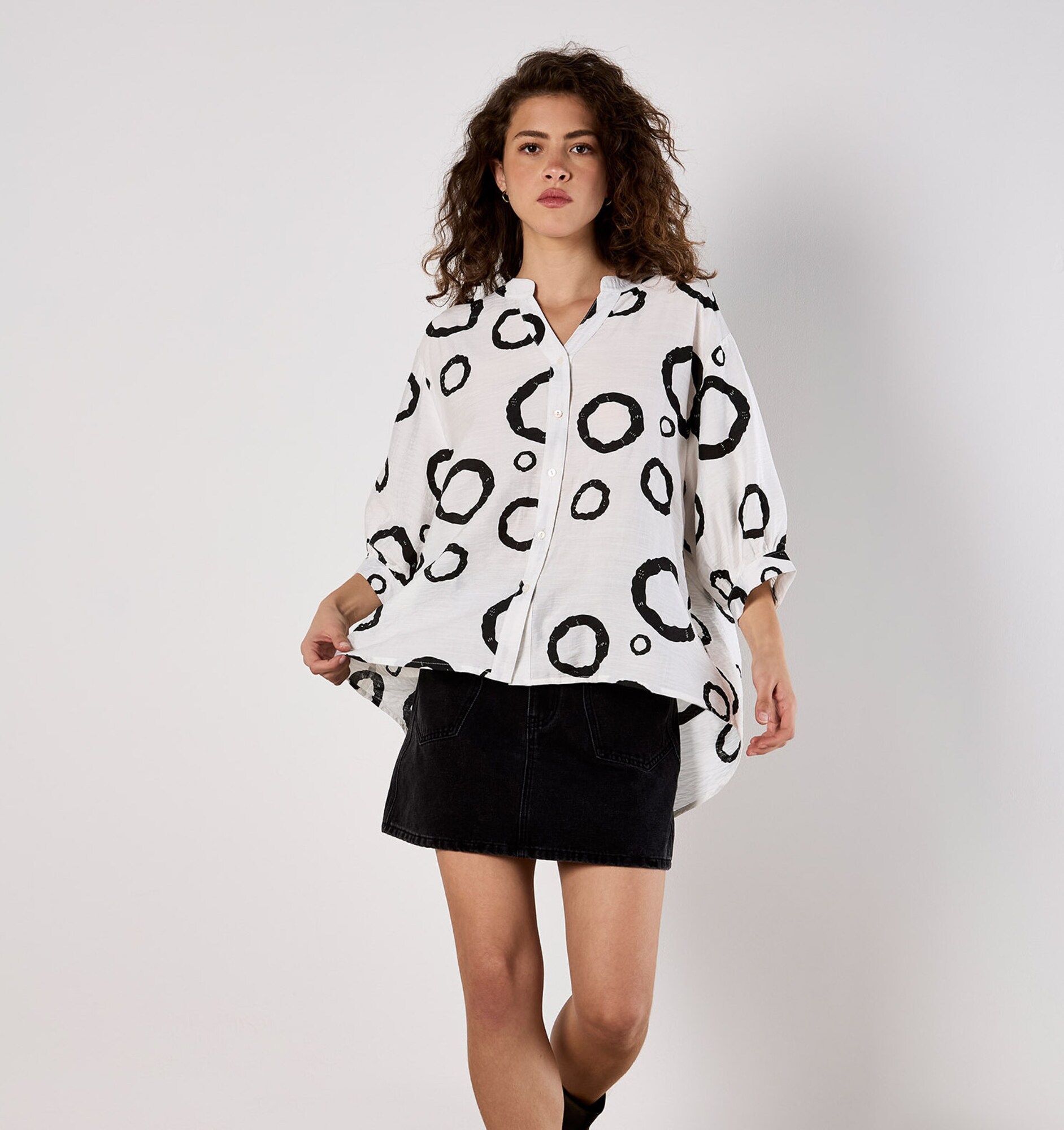 Thumbnail - Apricot Abstract Circles Oversized Blouse