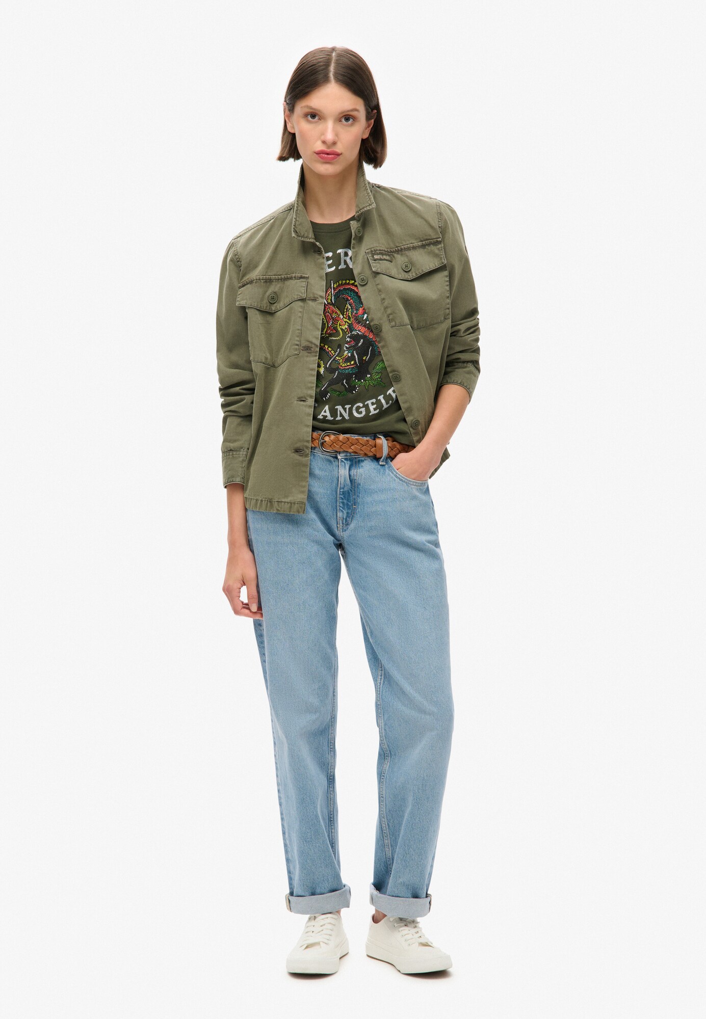 Superdry & Co Tričko 'Tattoo' smaragdová / tmavozelená / červená / biela (obrázok 3)