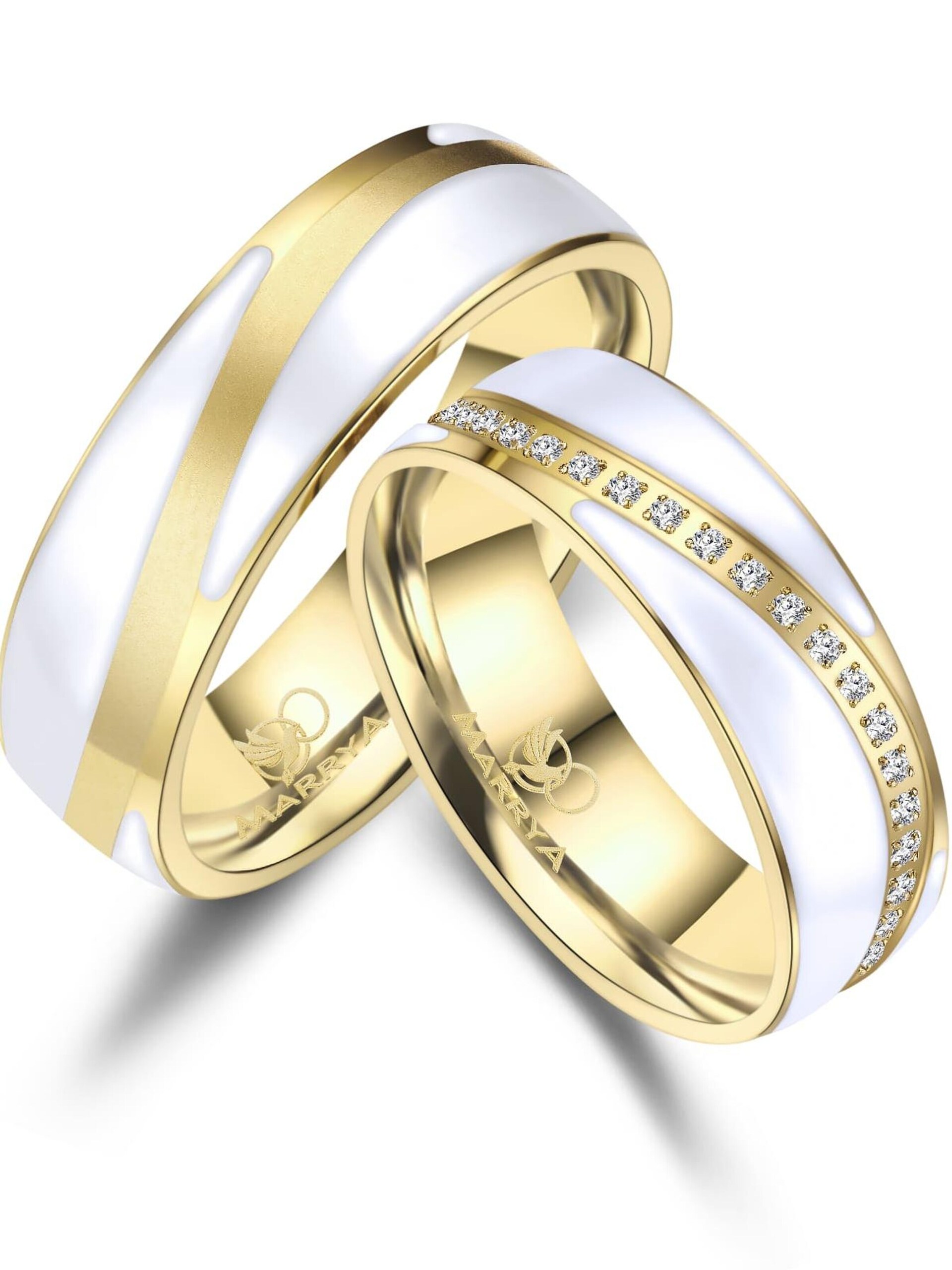 MARRYA Ring 'MARRYA ES-40 Ehering aus Edelstahl & Emaille Weiß & Gold plattiert' dam