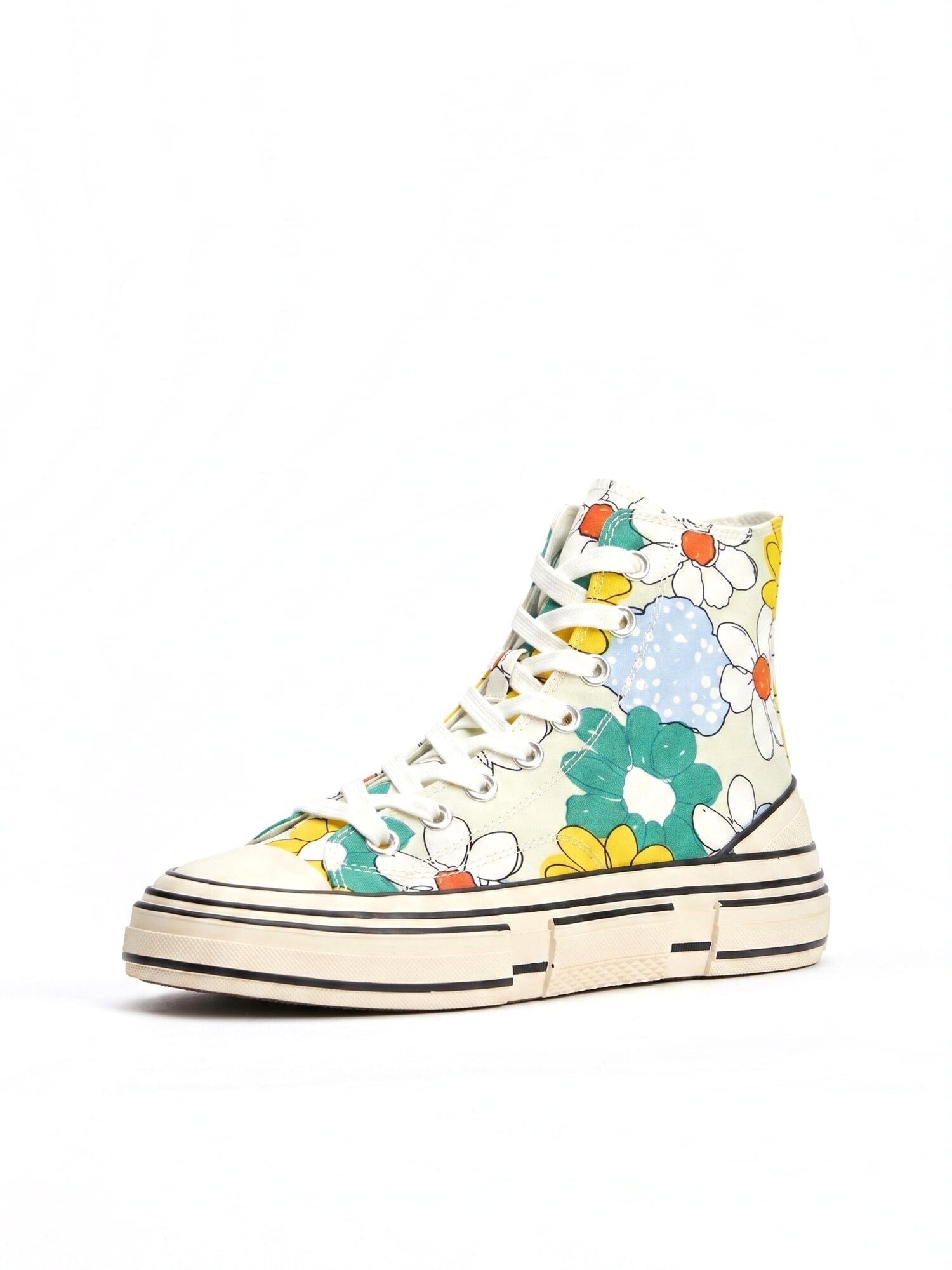 Jeffrey Campbell Sneakers hoog 'JC Play Endorphin-H Canvas Green Yellow Multi Floral Shoes' gemengde kleuren