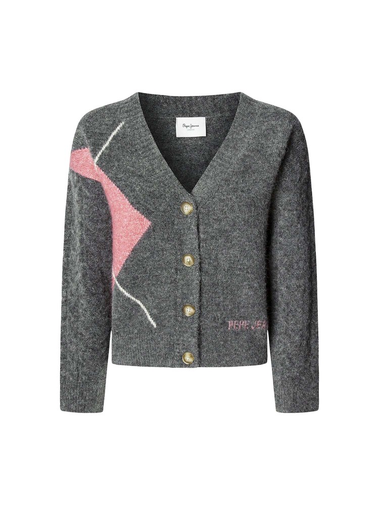 Pepe Jeans Strickjacke 'Cecily' Damen Größe L dunkelgrau / rosa / weiß